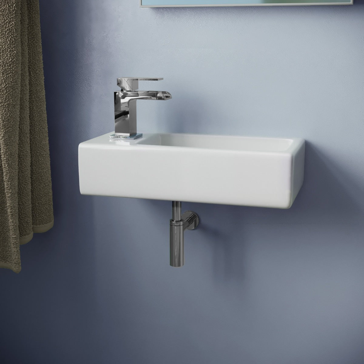 Alvey Wall Hung Left Handed Cloakroom 360mm Basin Sink, Fittings Included