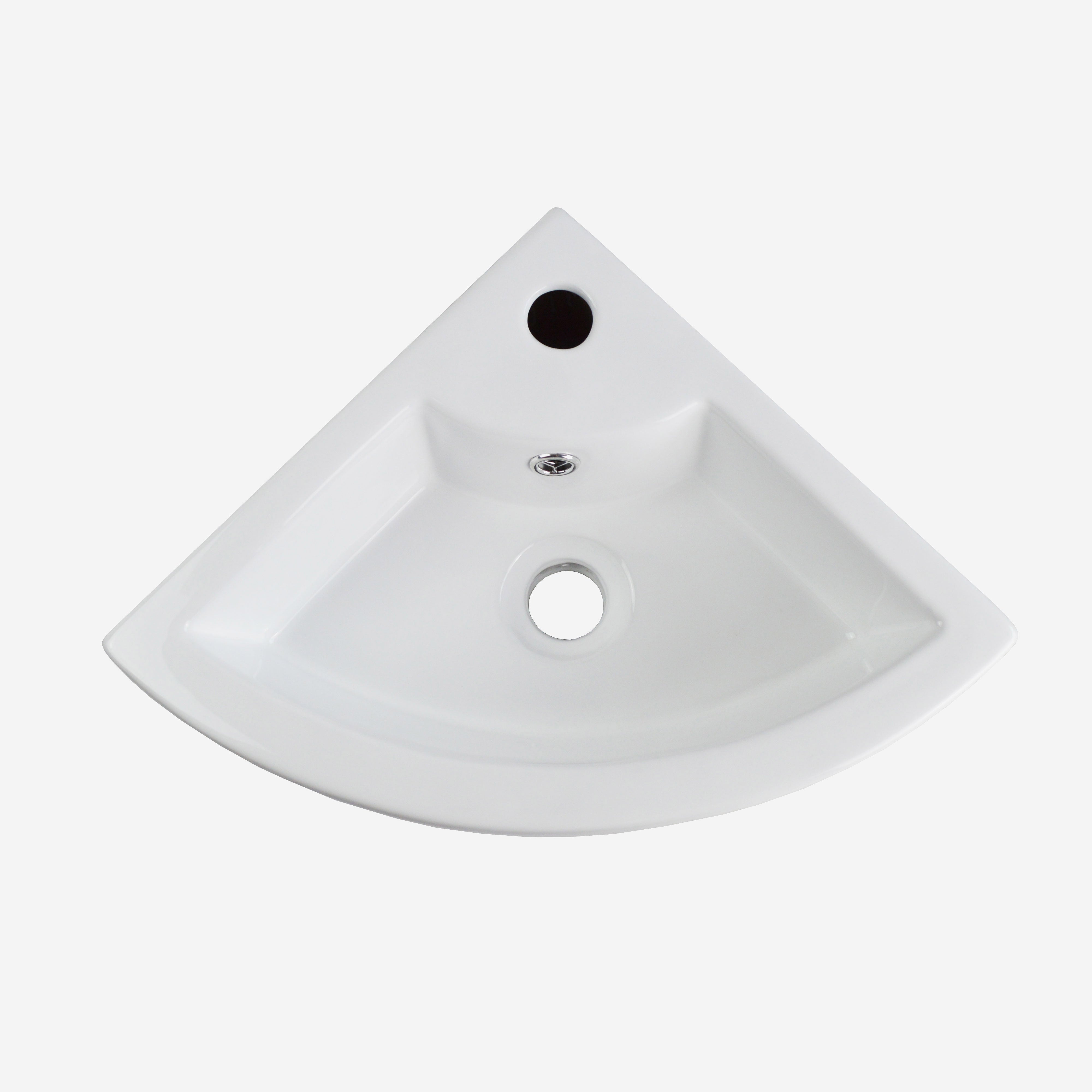 Tulla 465 x 325mm Cloakroom Small Quarter Circle Corner Wall Hung Basin Sink and Fittings
