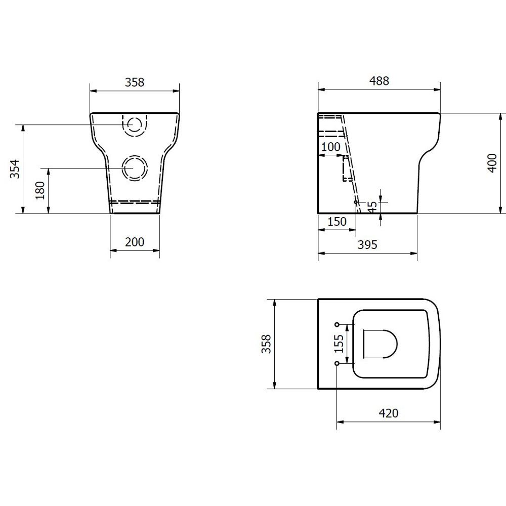 Modern Square Back To Wall WC Toilet Pan and Soft Close Seat