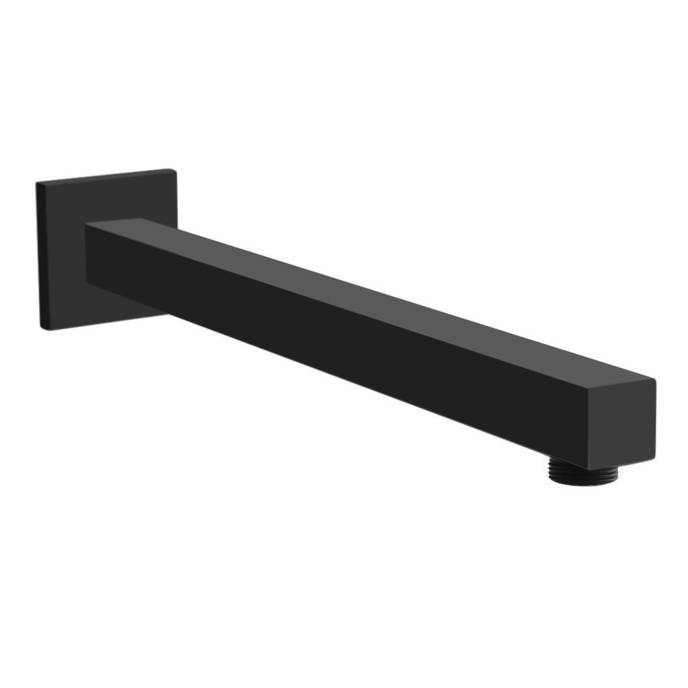 Rectangular 380mm Modern Wall Mounted Shower Arm Matte Black Solid Brass