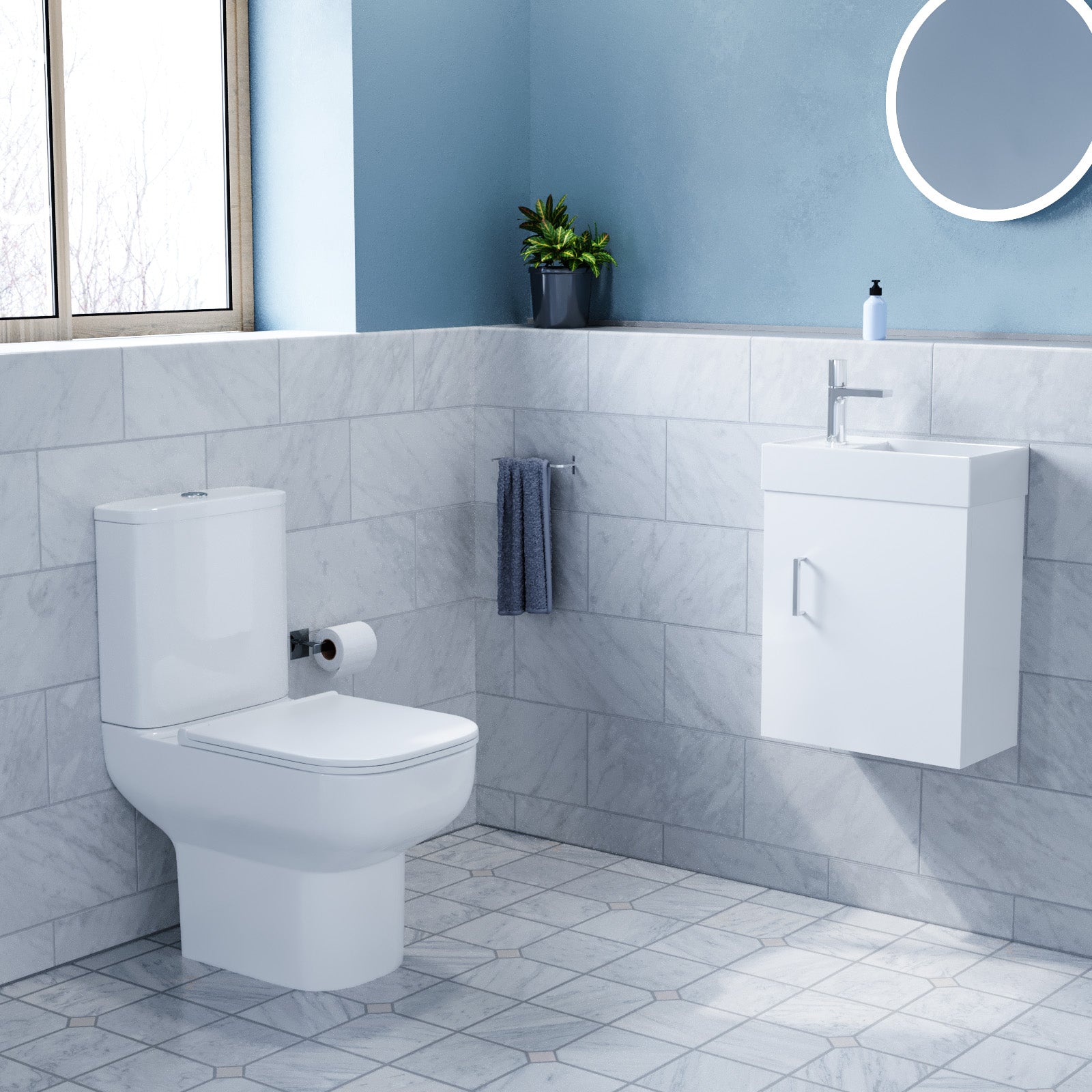 400mm Wall Hung Vanity and Close Coupled Toilet with Soft Close Seat