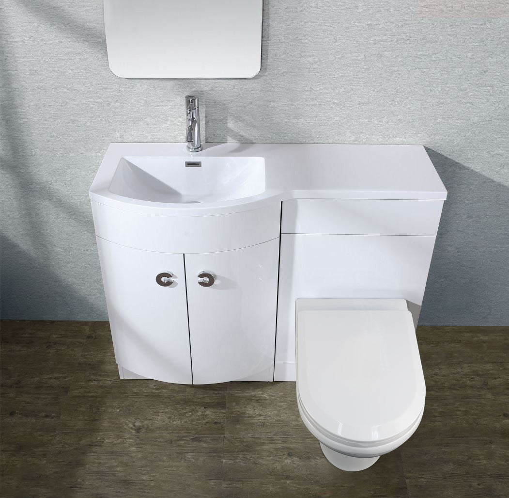 Dene Left Hand 1100mm Vanity Basin Unit White, Back to Wall Toilet & Wall Hung Cabinet White