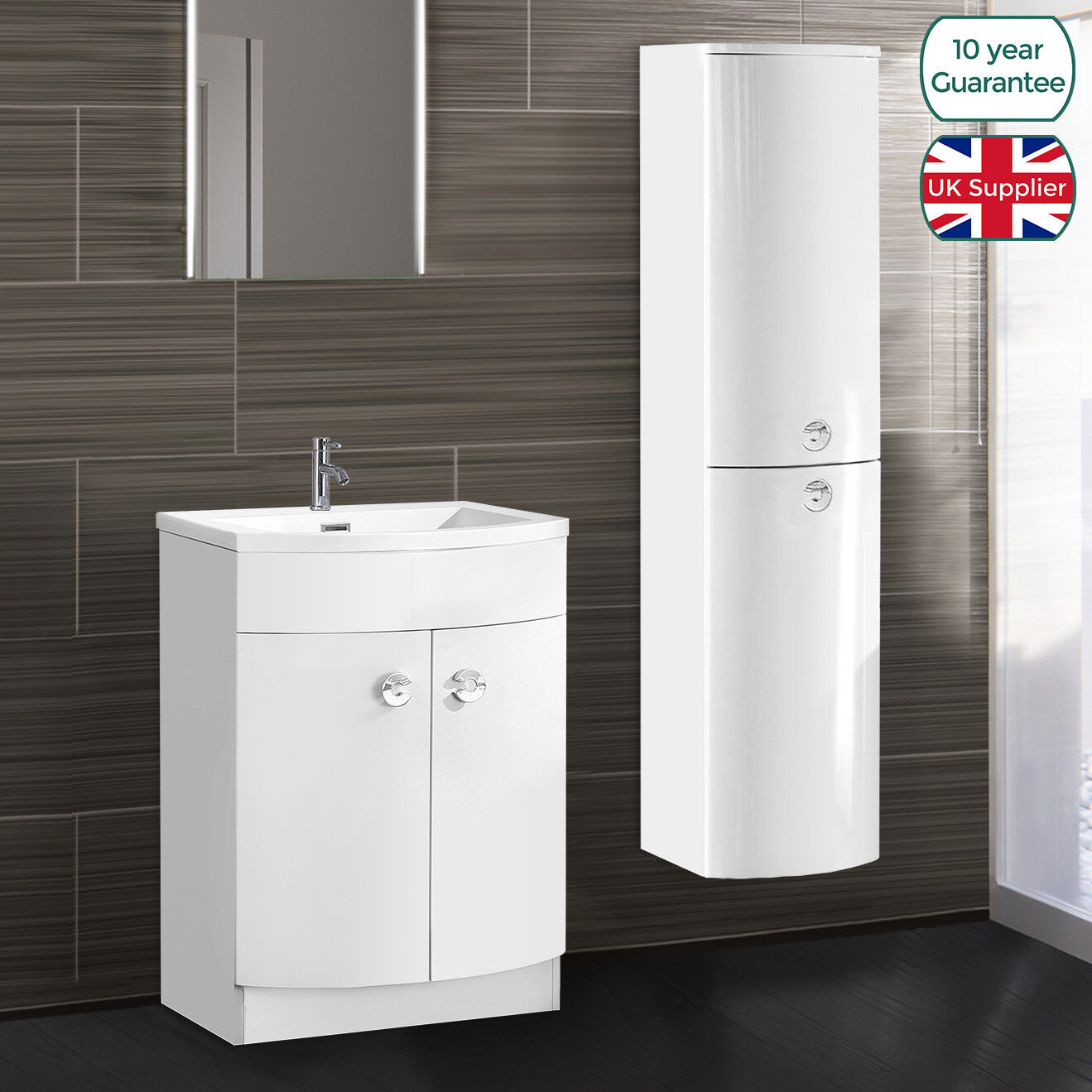 Dene Bathroom White Freestanding Basin Sink Vanity Unit and Wall Hung Cabinet