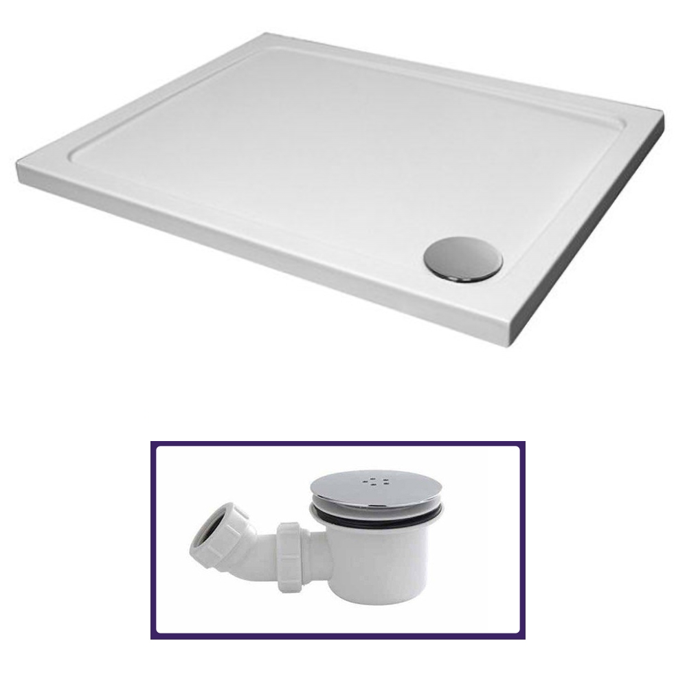 Large 1100 x 800 Rectangle Shower Tray Low Profile Walkin with Free Waste