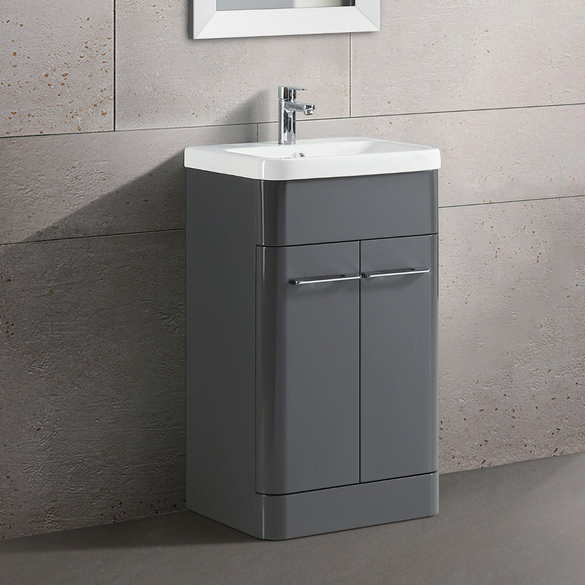 Lex Modern 600mm High Gloss Basin Vanity Cabinet and Tap with Waste Set