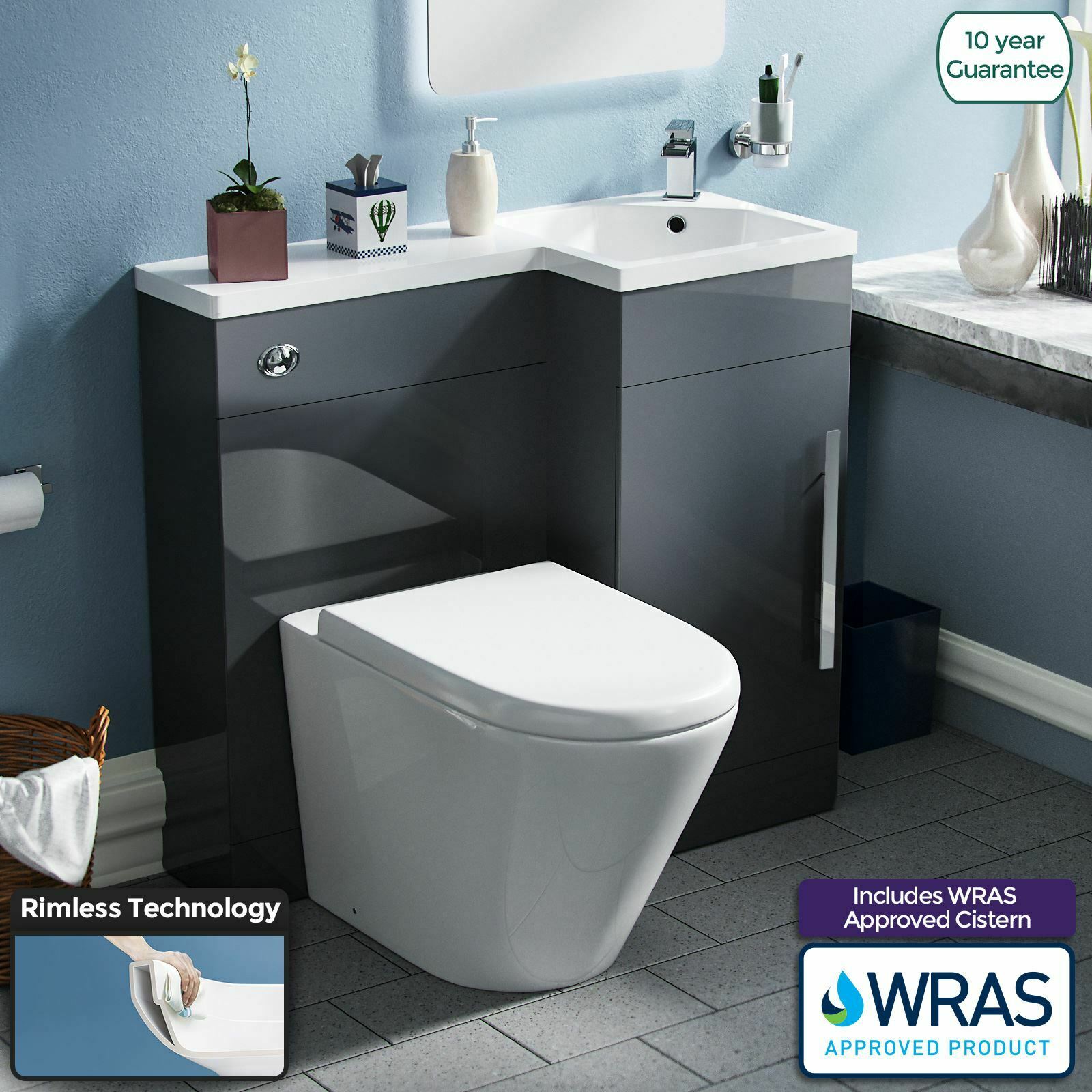 Ellen Grey 900mm Right Hand WC Basin Sink Vanity Unit and Toilet Pan