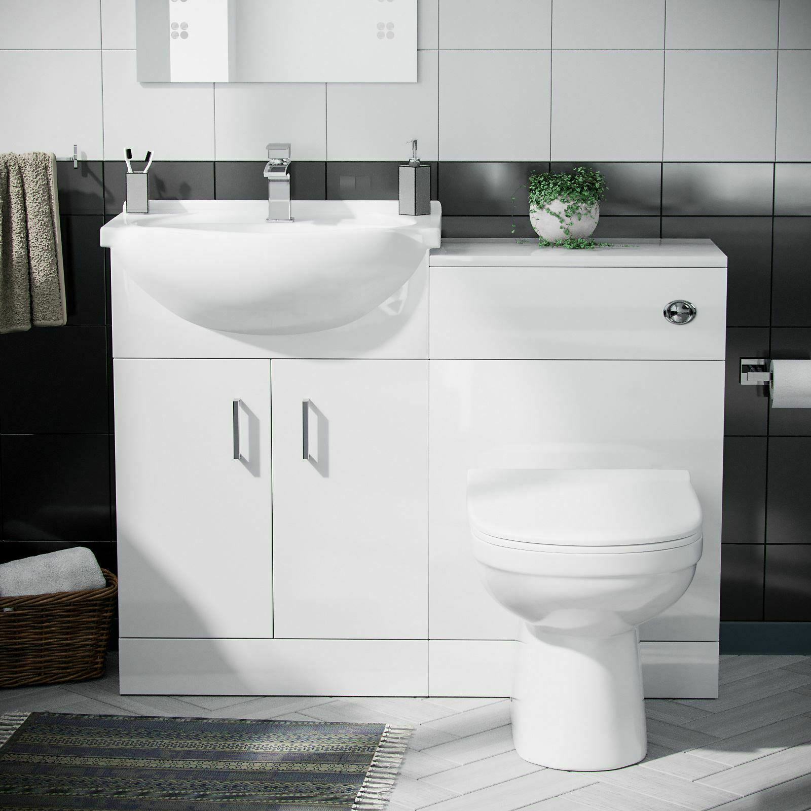 Ellen 550mm White Cloakroom Basin Vanity Sink WC Unit & Modern BTW Toilet Flat Pack