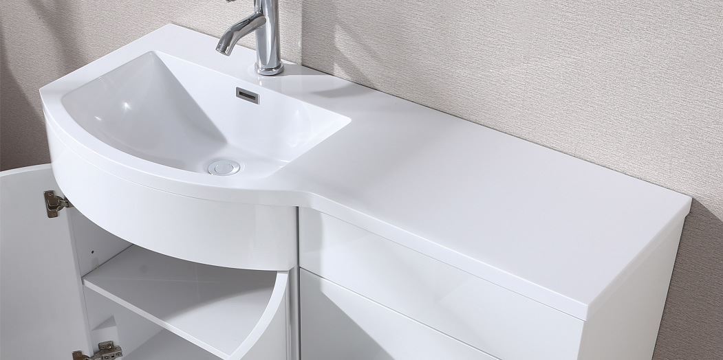 Dene 1100 mm P Shape Bathroom LH Vanity Suite Unit BTW Toilet White Square