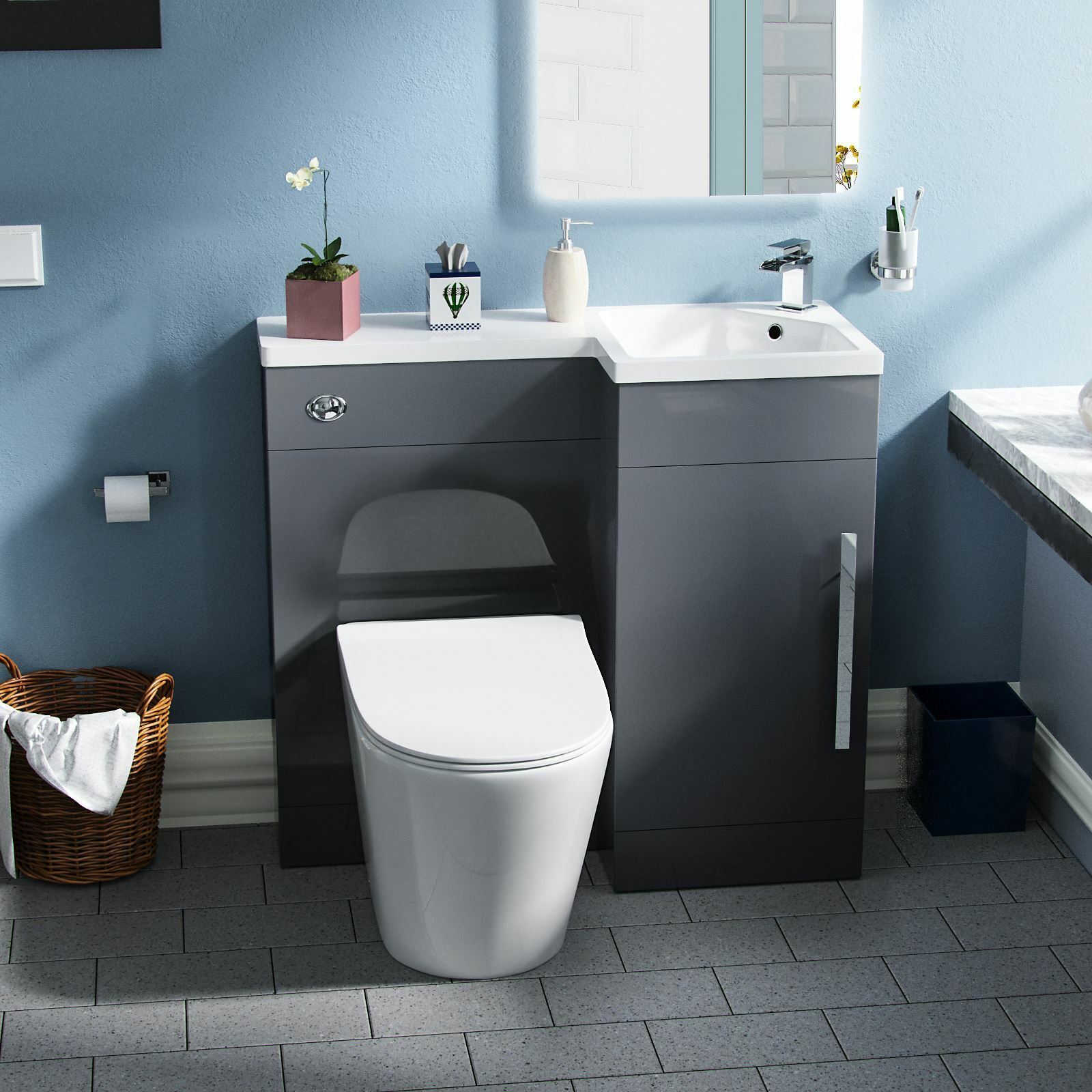 Elora 900mm Dark Grey RH Vanity Unit Basin with Toilet WC Suite