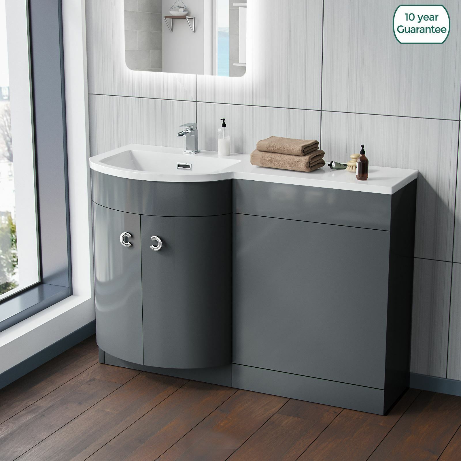Dene Grey 1100mm Bathroom Basin Sink Vanity WC Unit Furniture Cabinet LH