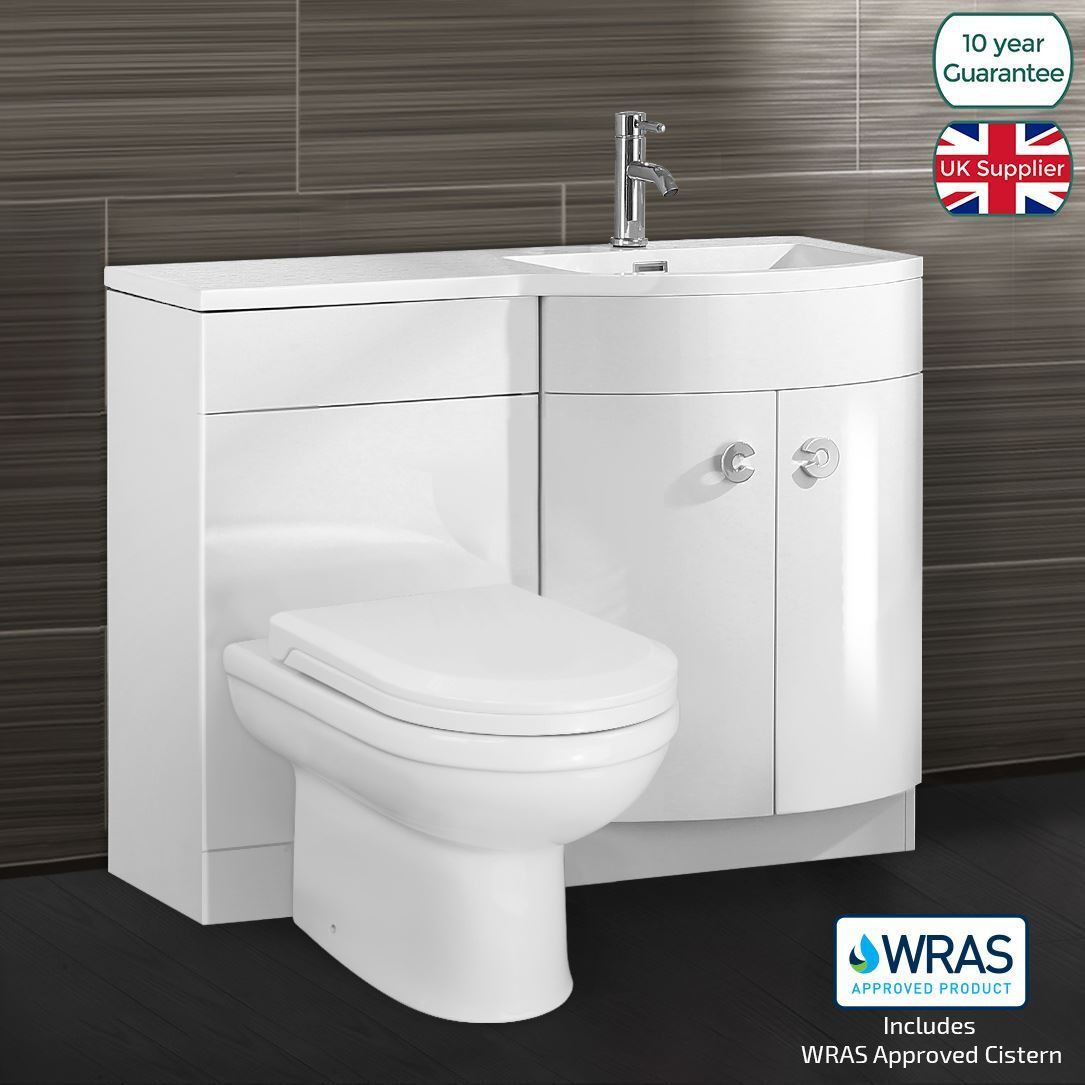Dene 1100 mm P Shape Bathroom RH Vanity Suite Unit BTW Toilet White Square