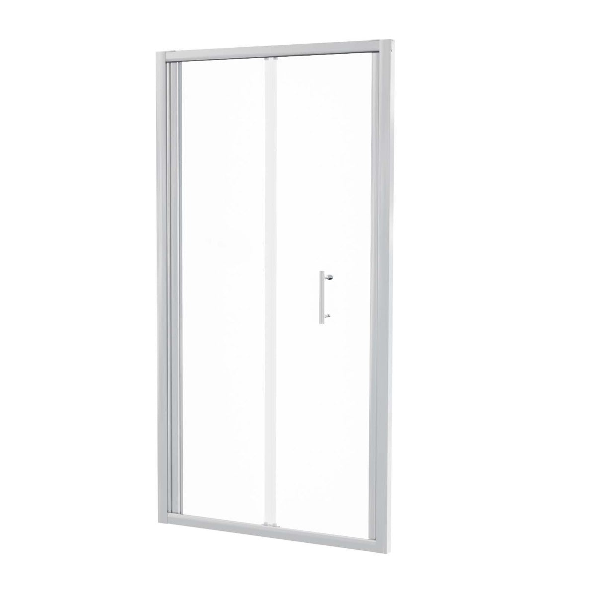Bi Fold 1000 x 760mm Chrome Framed Shower Door Enclosure 6mm Tempered Glass, Tray & Waste