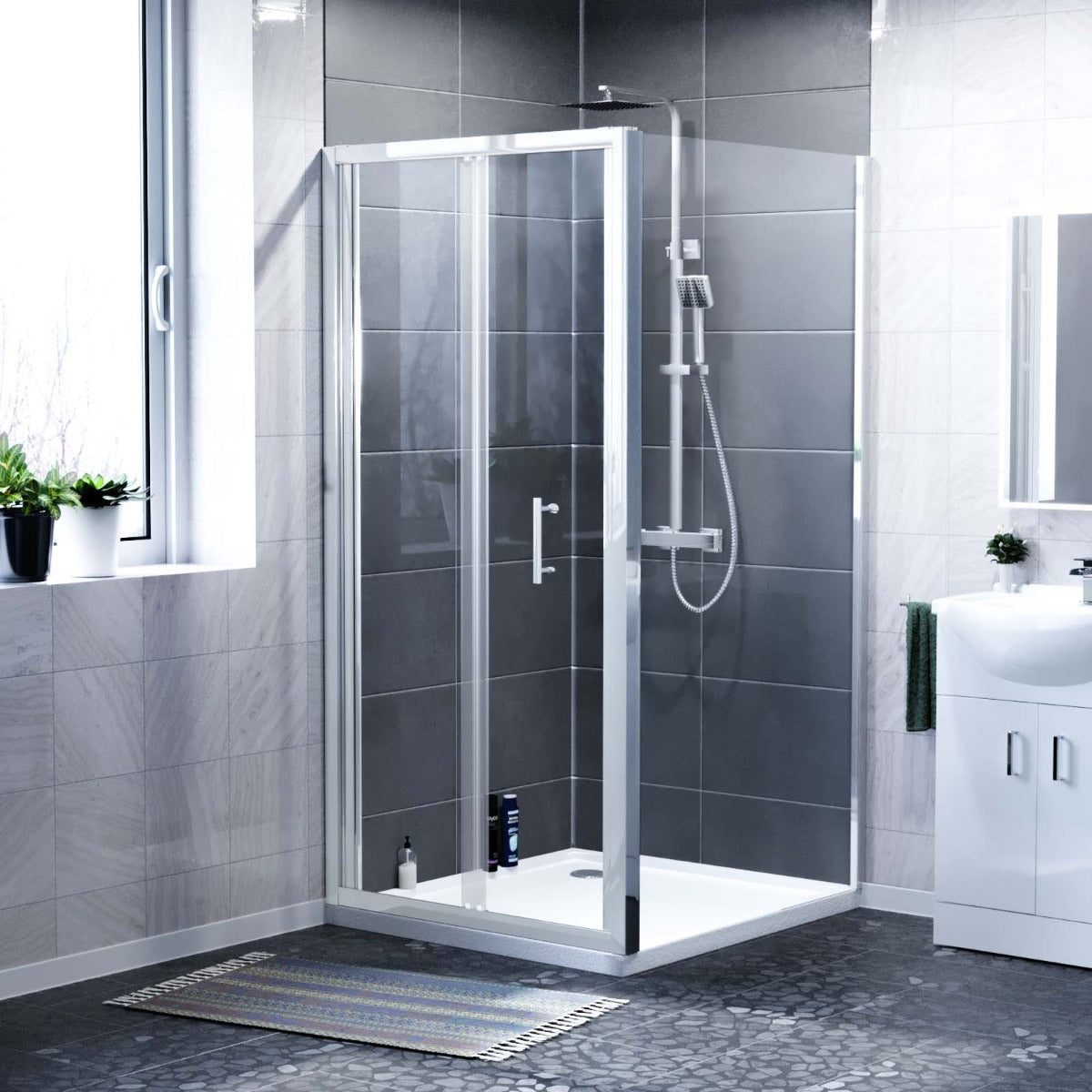 Jupiter Shower Bi-Fold Door 1000mm & 900mm Side Panel Enclosure Chrome