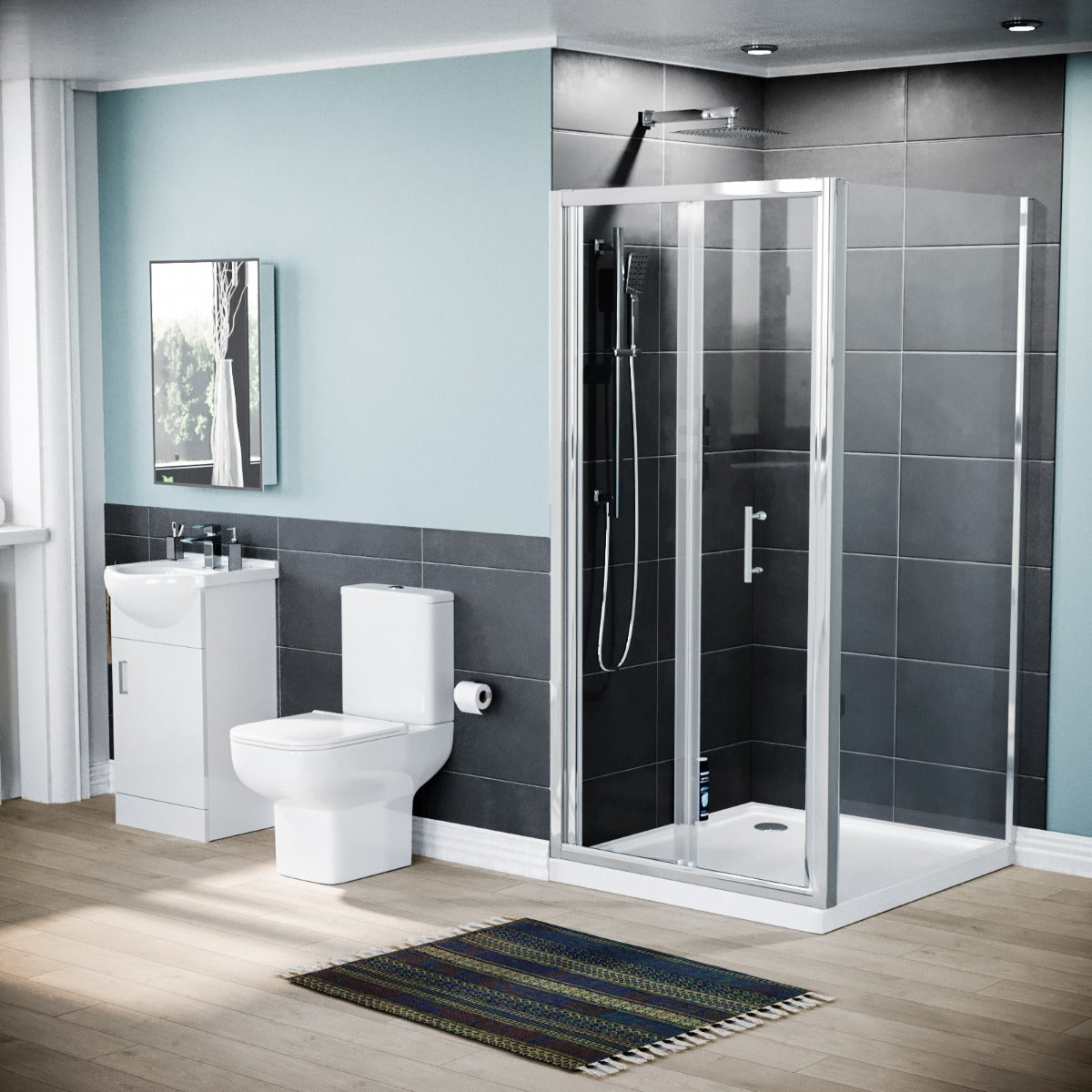 Ellen 900 x 760mm mm Shower Enclosure Side Panel White Vanity Unit & Toilet Set
