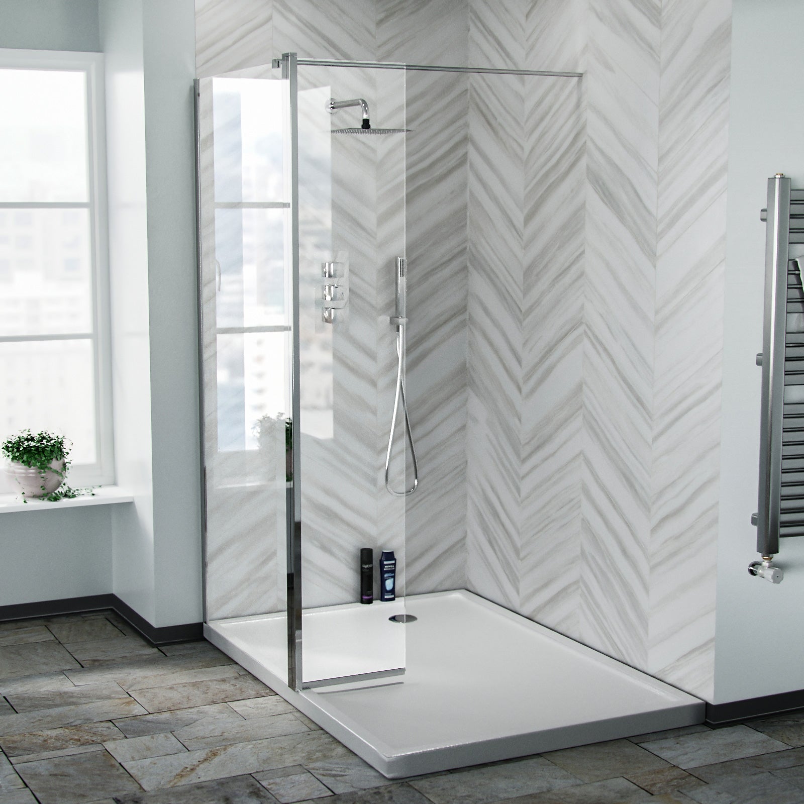 Chrome 800 Wet Room Screen 8mm Tempered Glass with 300mm Return Panel