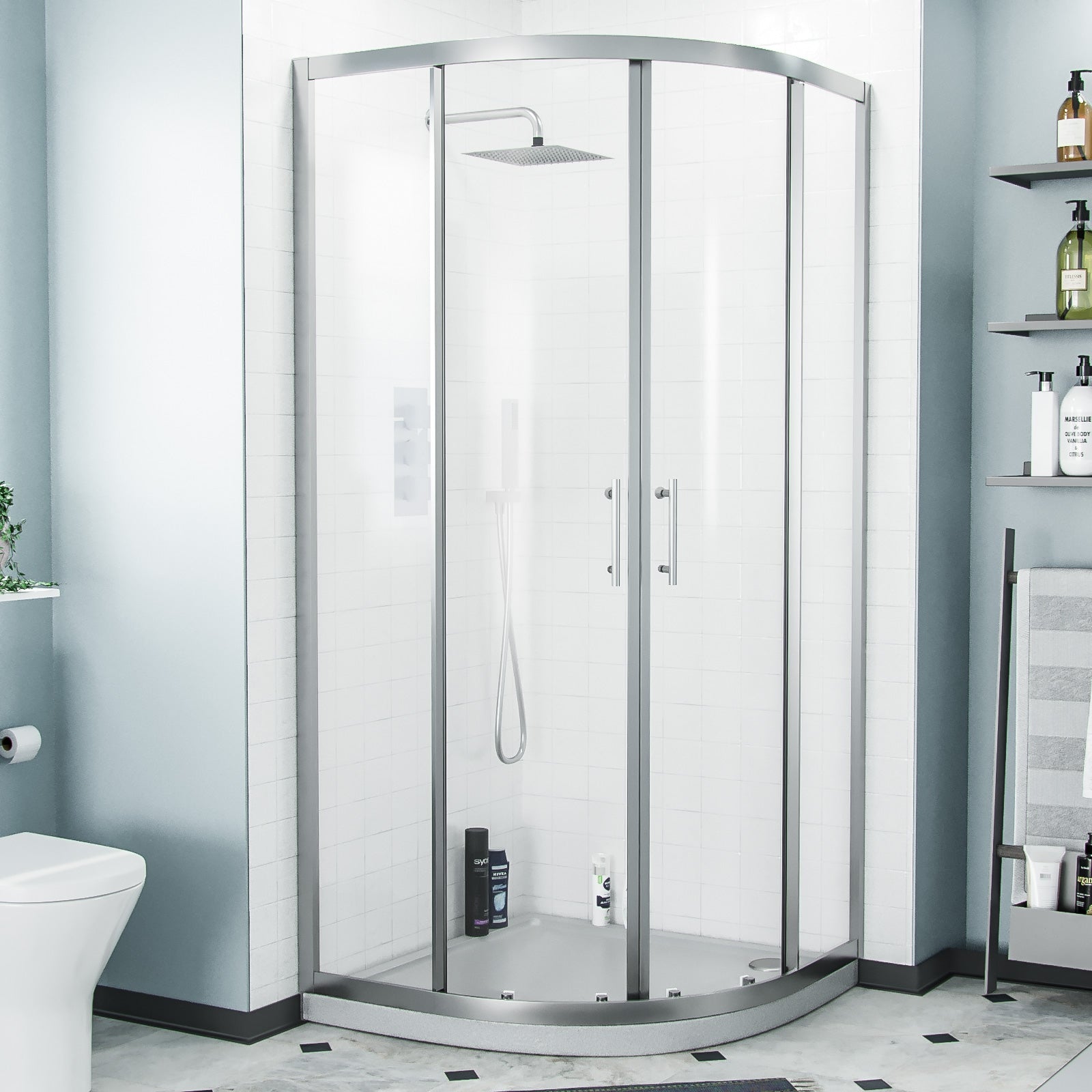 Saturn Quadrant 900mm Curved Corner Shower Enclosure and Low Profile Tray
