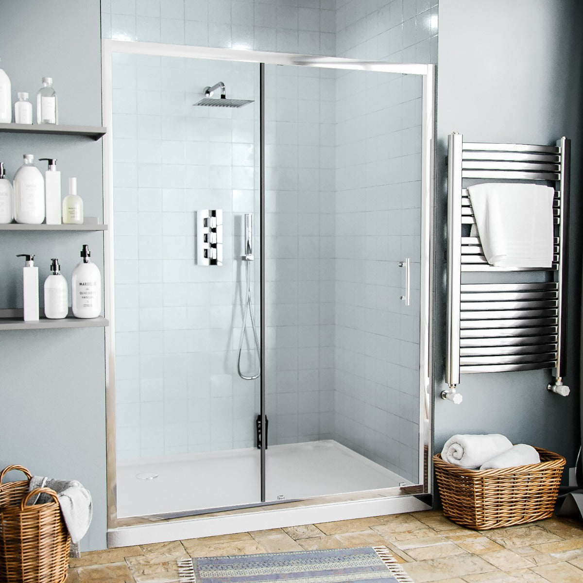Magna 1300mm Sliding Glass Screen Shower Door Chrome