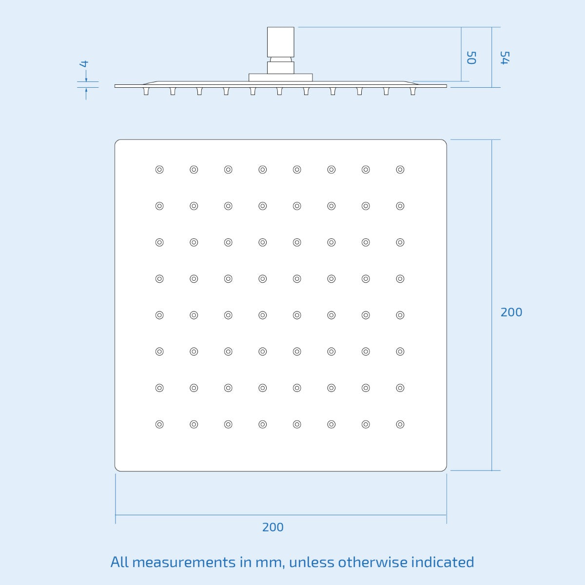 Square Modern Bathroom Thin 200mm Shower Head Matte Black