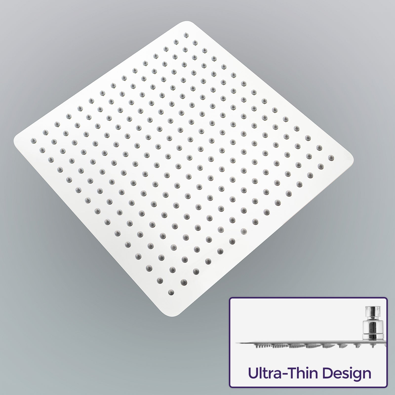 Square Chrome Stainless Steel Overhead Rainfall Ultra Slim Shower Head 350mm
