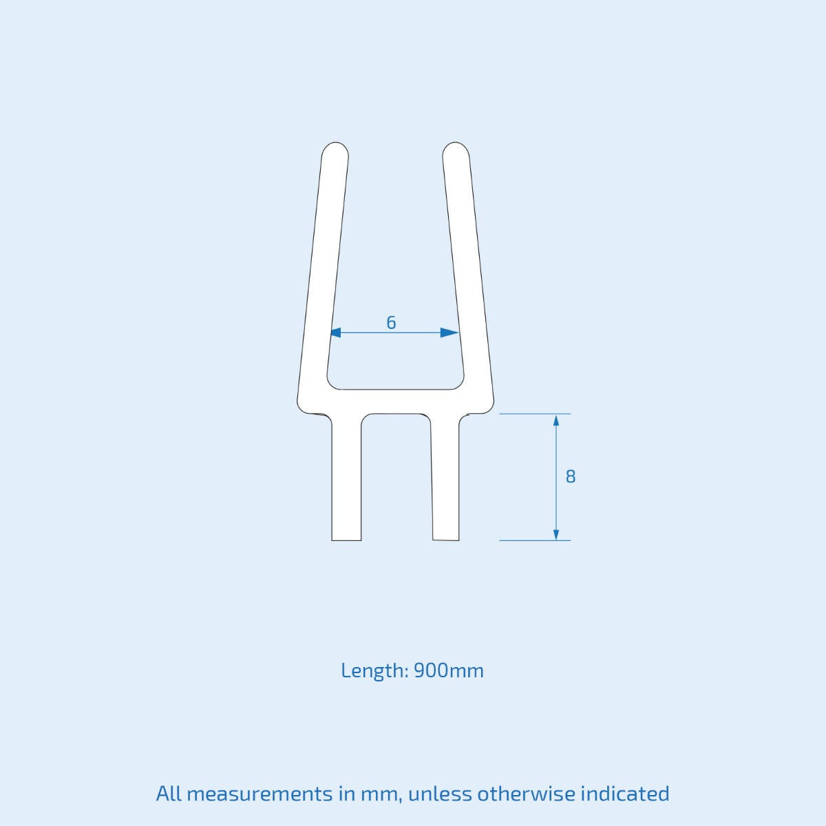 900 mm Glass Shower Door Rubber Seal Strip Gap 8 mm