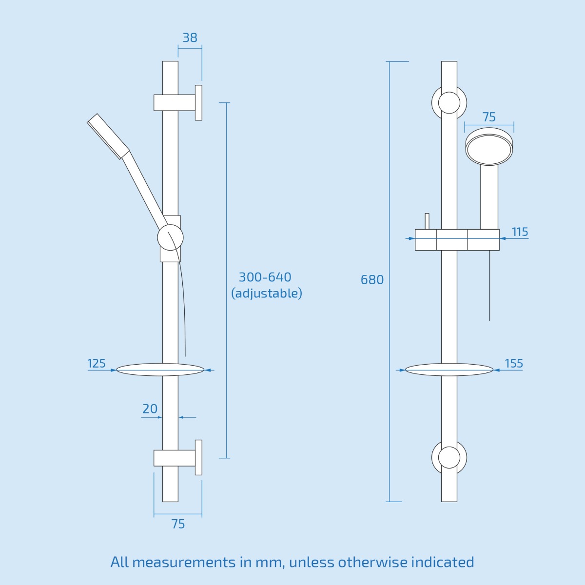 Deck Mounted Bath Filler Shower Mixer Slider Rail and Handset Kit
