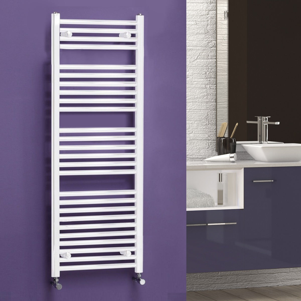 Kartel 1600 x 600mm Straight Radiator Towel Rail White
