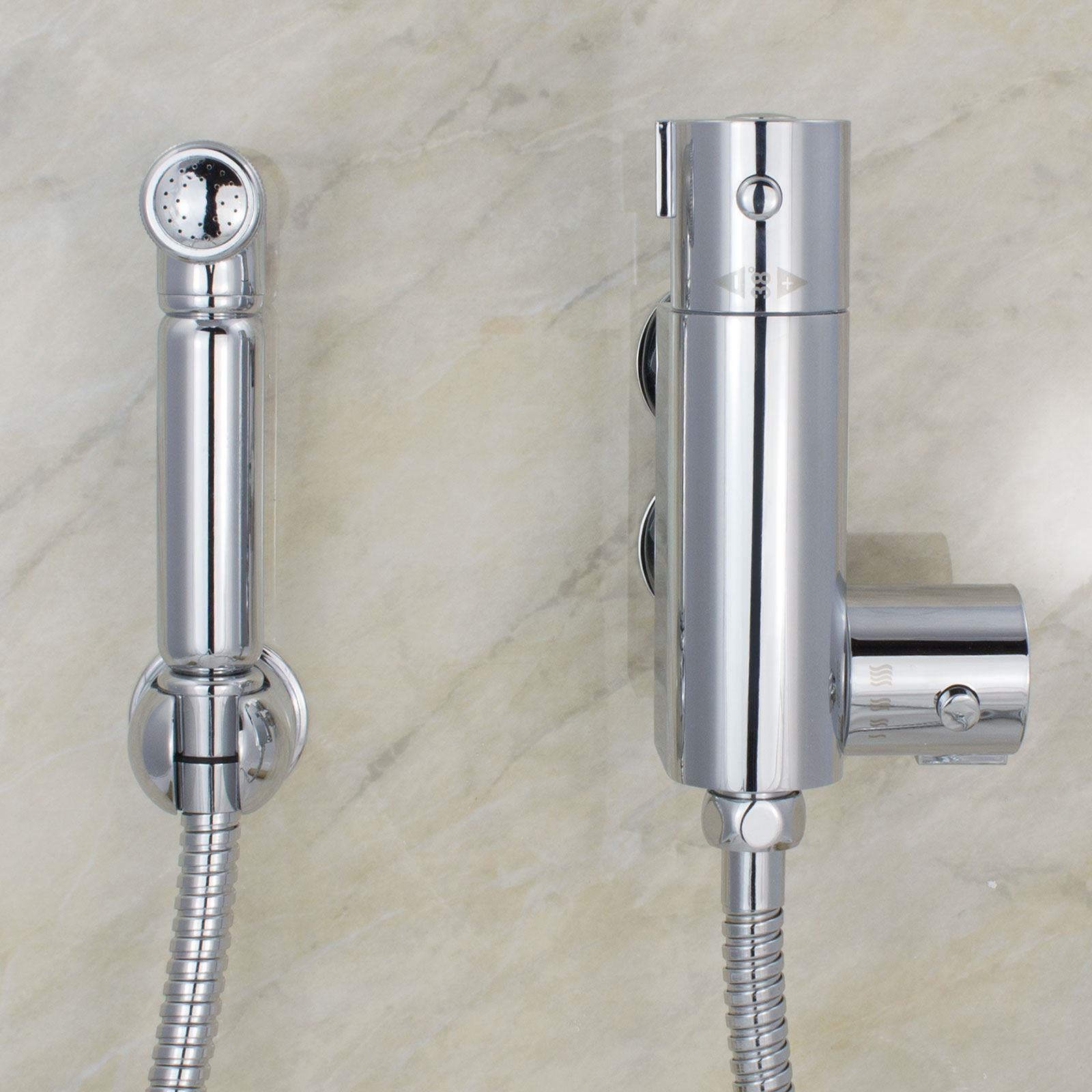 Contemporary Chrome Thermostatic Bar Valve Bidet Douche & Spray Kit