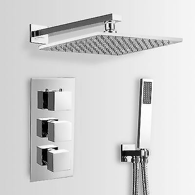 Premium Square Thermostatic Mixer Valve + Solid Brass Showerhead & Handset
