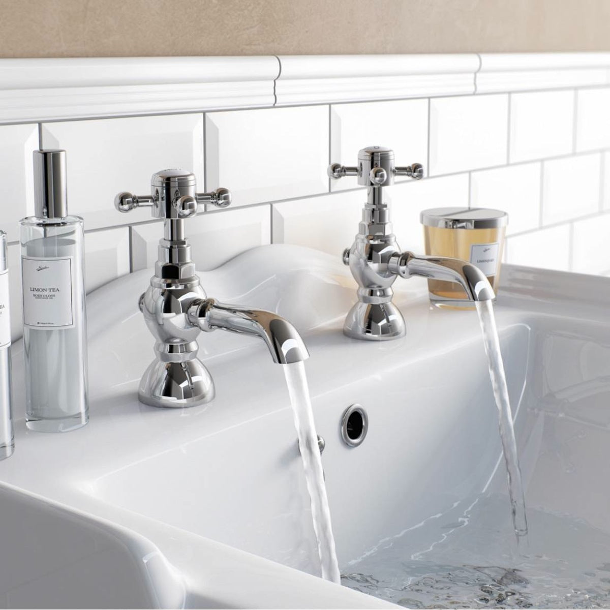 Churchill Edwardian Traditional Hot & Cold Twin Basin Taps Chrome