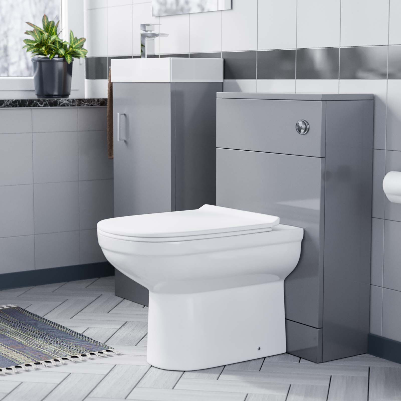 Nanuya 400 mm Basin Sink Vanity Grey Unit & BTW WC Toilet Pan Cabinet Suite