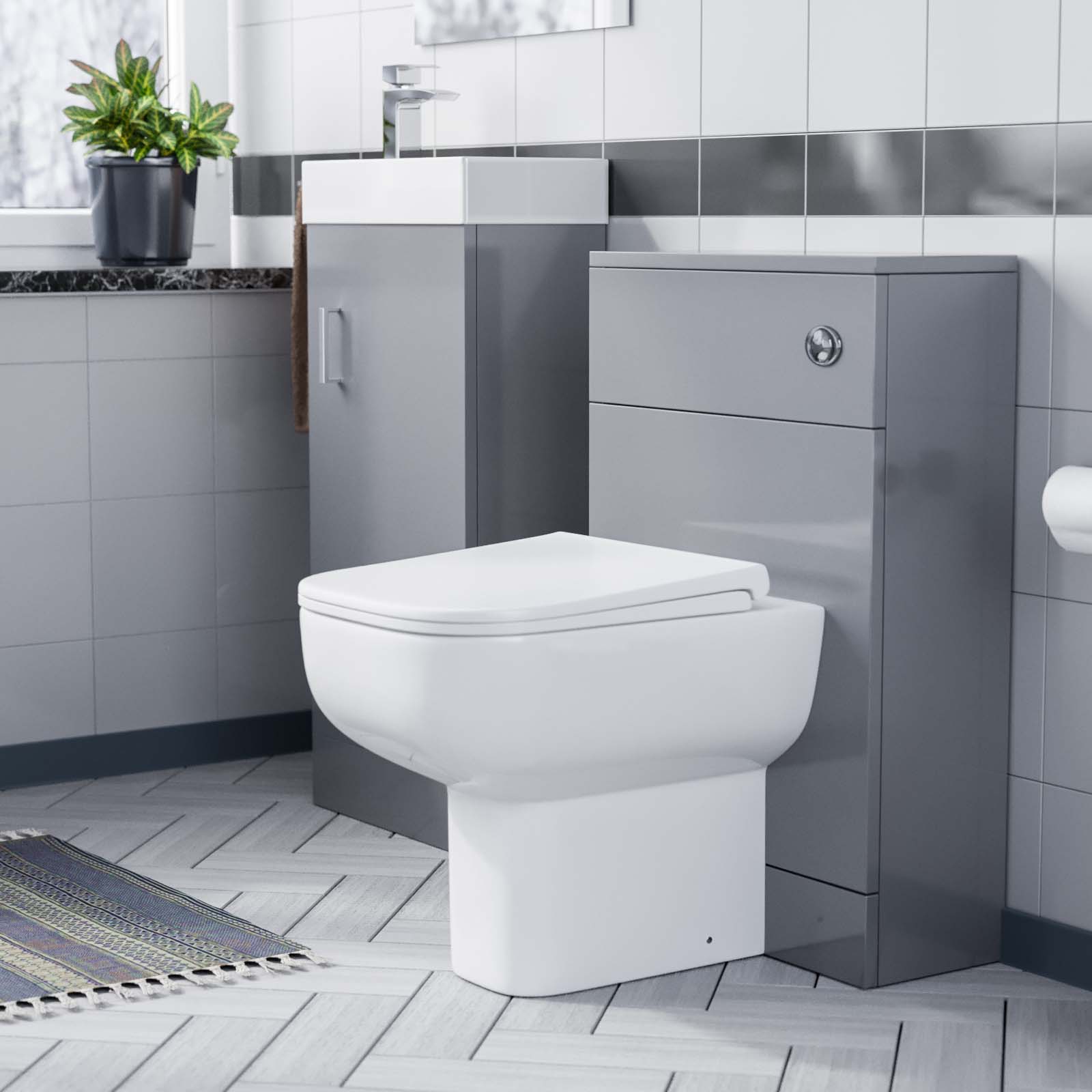 Nanuya 400 mm Basin Grey Vanity Cabinet WC Unit & BTW Toilet Pan Soft Close