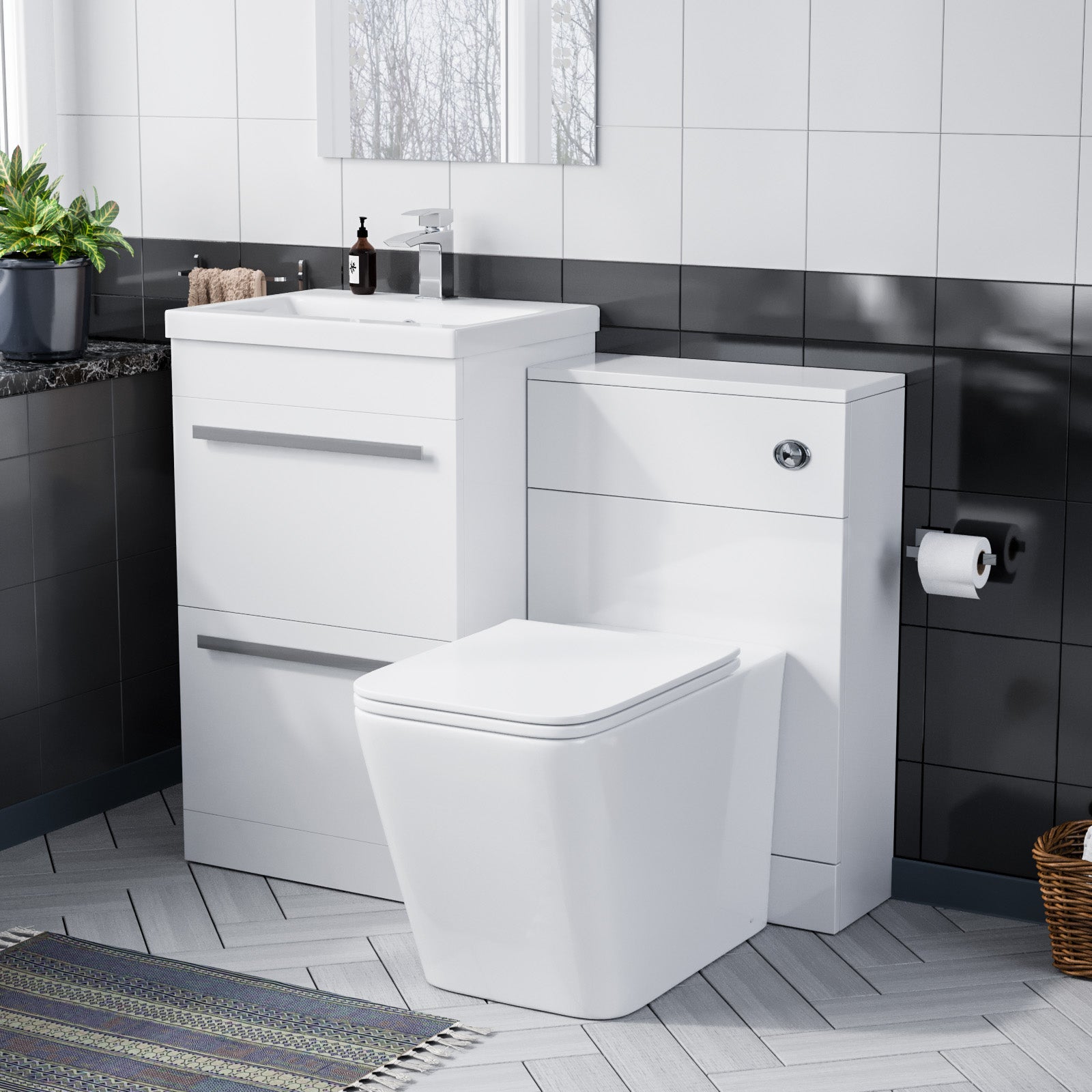 Nanuya 1000mm Basin Vanity Cabinet & WC with Lyndon Square Rimless Toilet