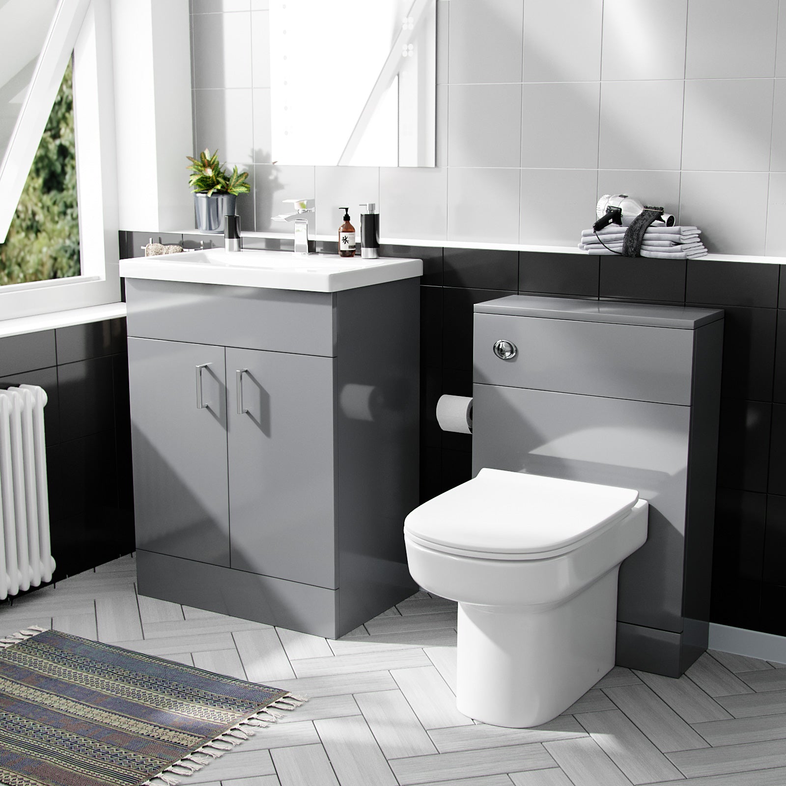 Nanuya Grey 600mm Freestanding Basin Vanity WC & BTW Toilet Flat Pack