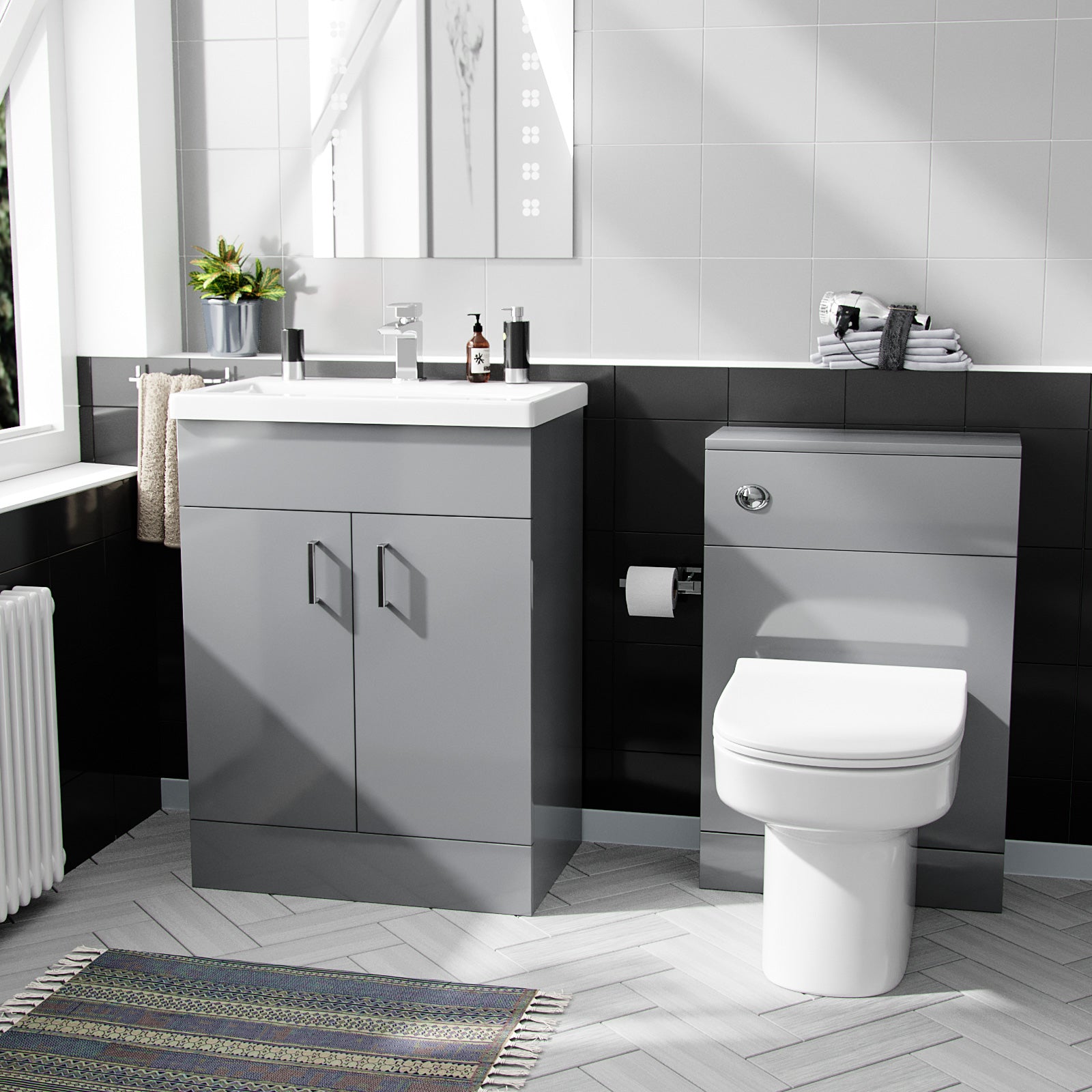 Nanuya Grey 600mm Freestanding Basin Vanity WC & BTW Toilet Flat Pack
