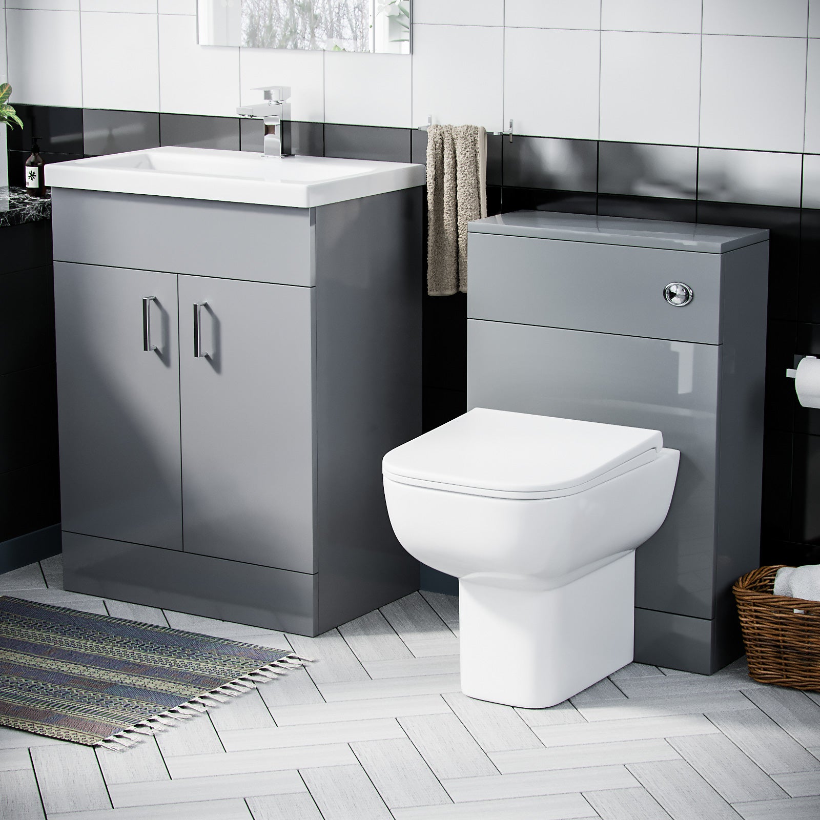 Nanuya Grey 600mm Freestanding Basin Vanity WC & BTW Toilet Set Flat Pack
