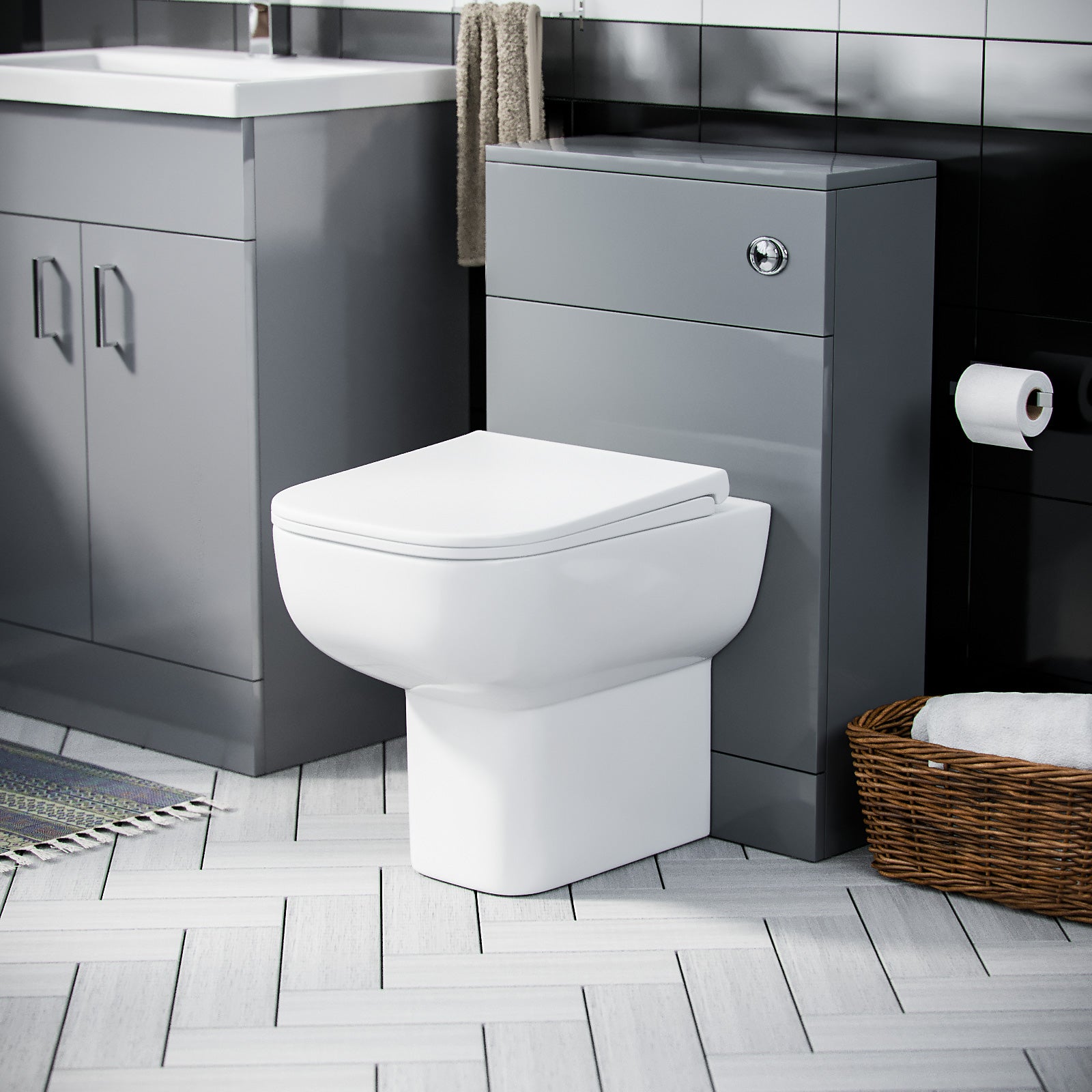 Nanuya Grey 600mm Freestanding Basin Vanity WC & BTW Toilet Set Flat Pack