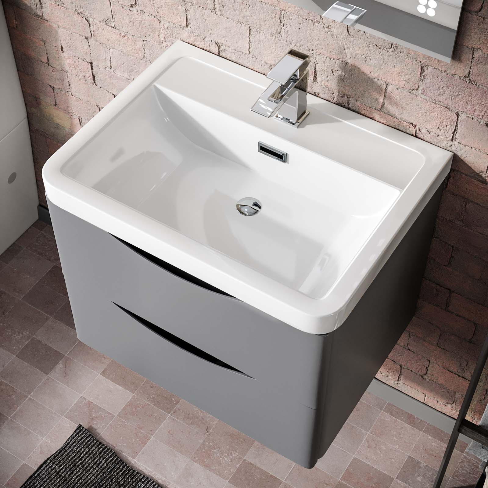 Merton 600mm Matte Grey Wall Hung Basin Vanity Cabinet Storage Furniture