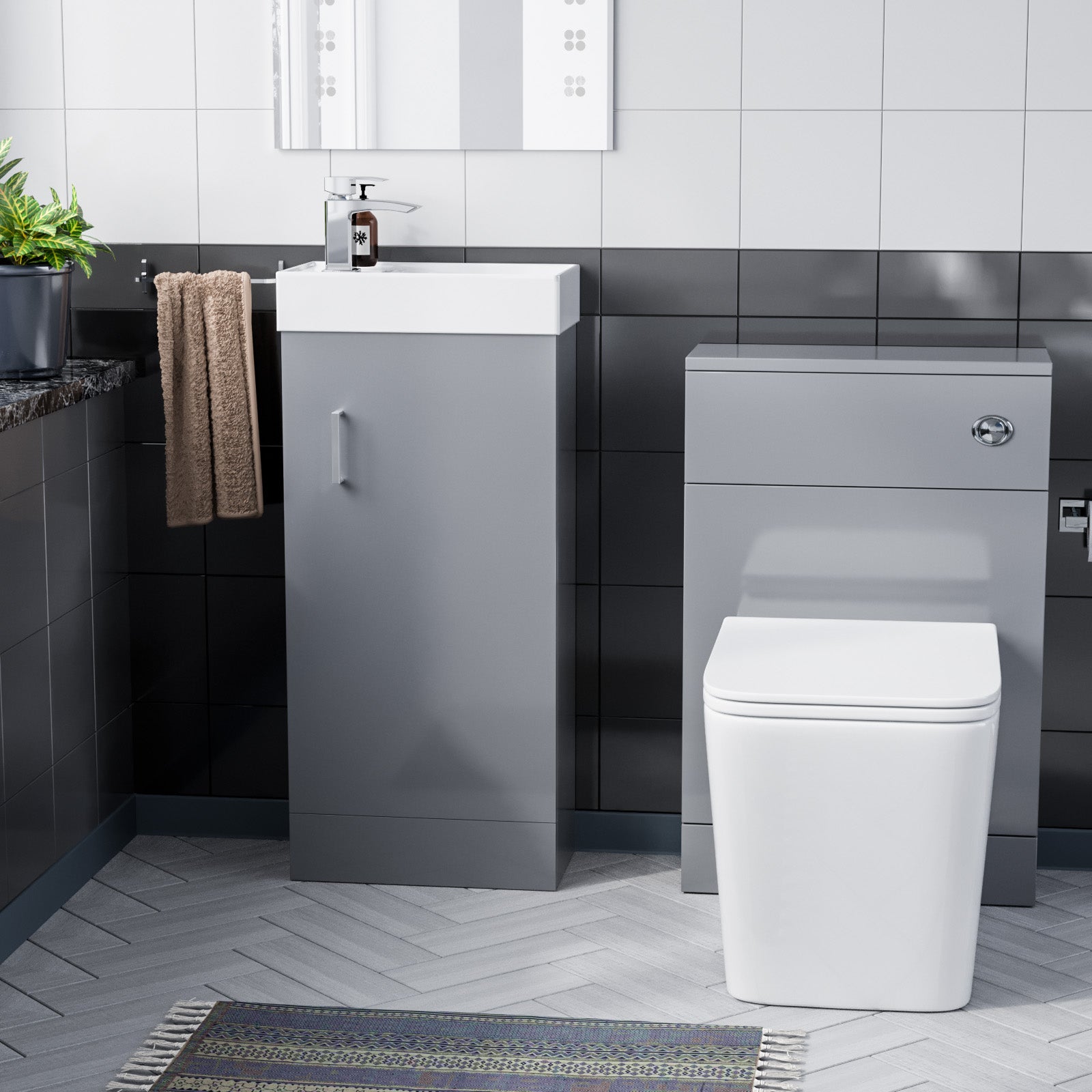 Nanuya 400mm LightGrey Floorstanding Basin Vanity & Concealed Cistern WC Toilet