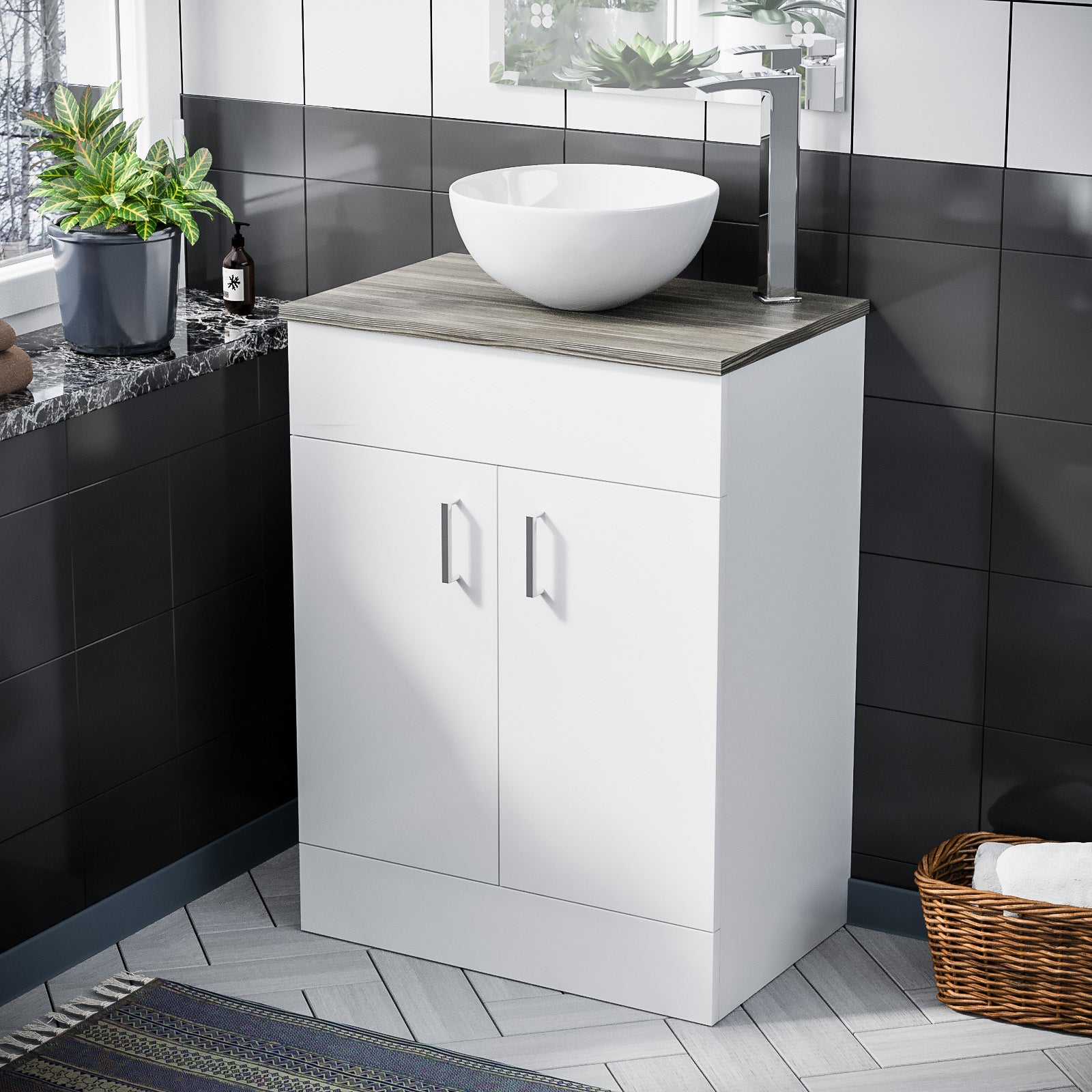 Nanuya 600mm Floorstanding Vanity Unit Oak Flat Pack