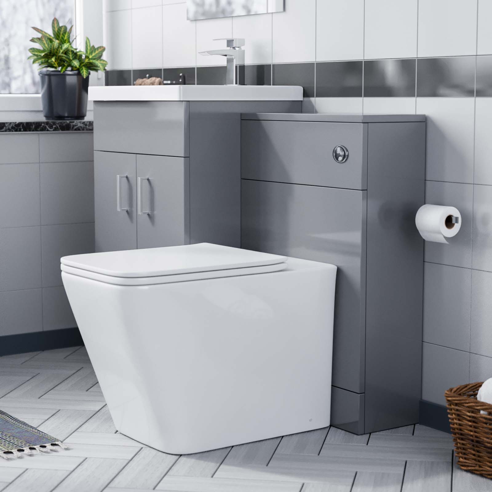 Grey 1000mm Floor Standing Vanity Unit, WC & Square Rimless Toilet