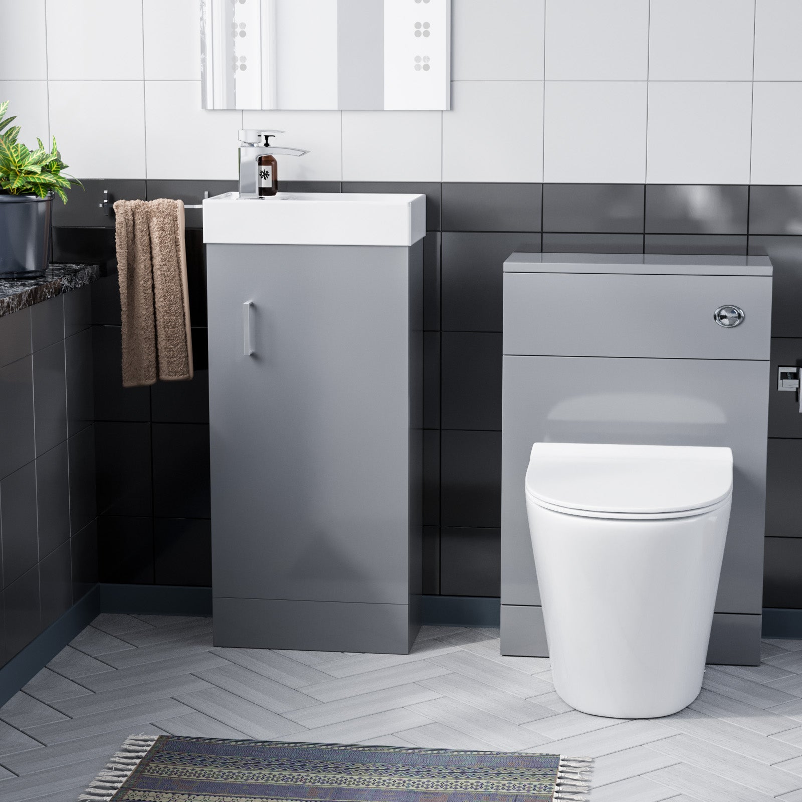 Nanuya 400mm Grey Floorstanding Basin Vanity & Concealed Cistern WC Toilet