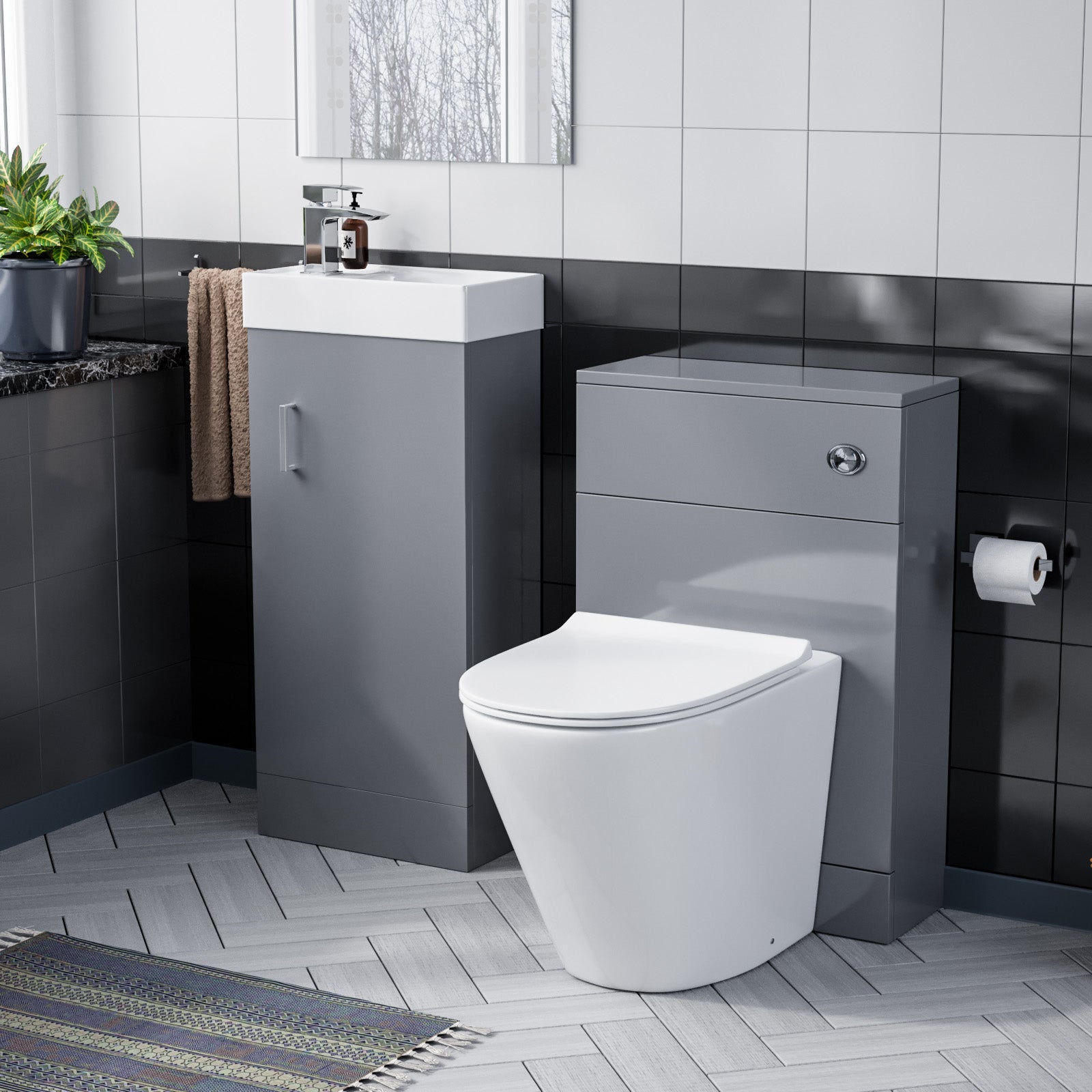 Nanuya 400mm Grey Floorstanding Basin Vanity & Concealed Cistern WC Toilet