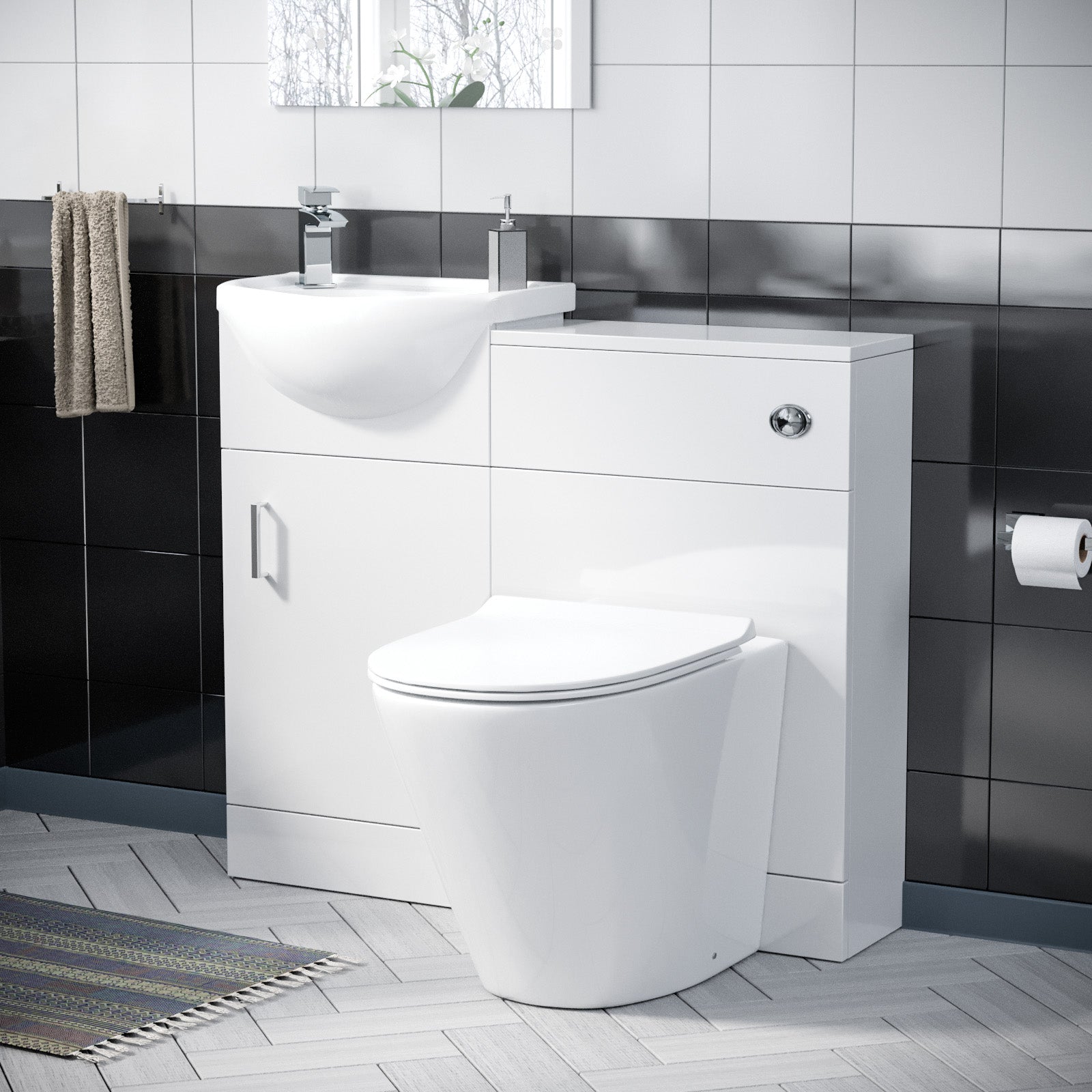Ellen 410mm Floor Standing Vanity White, WC Unit & BTW Soft Close Toilet Seat