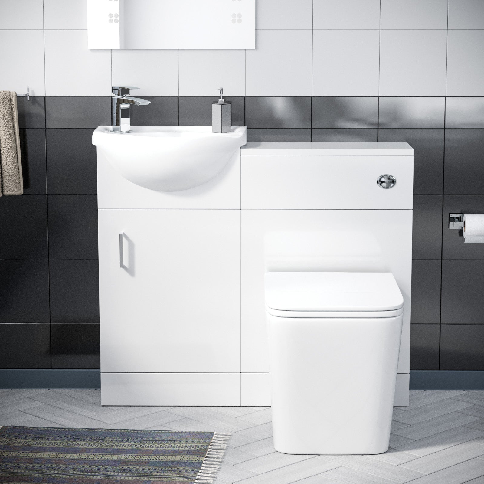 Ellen 410mm Floor Standing Vanity White, WC Unit & Back To Wall Pan with UF Seat
