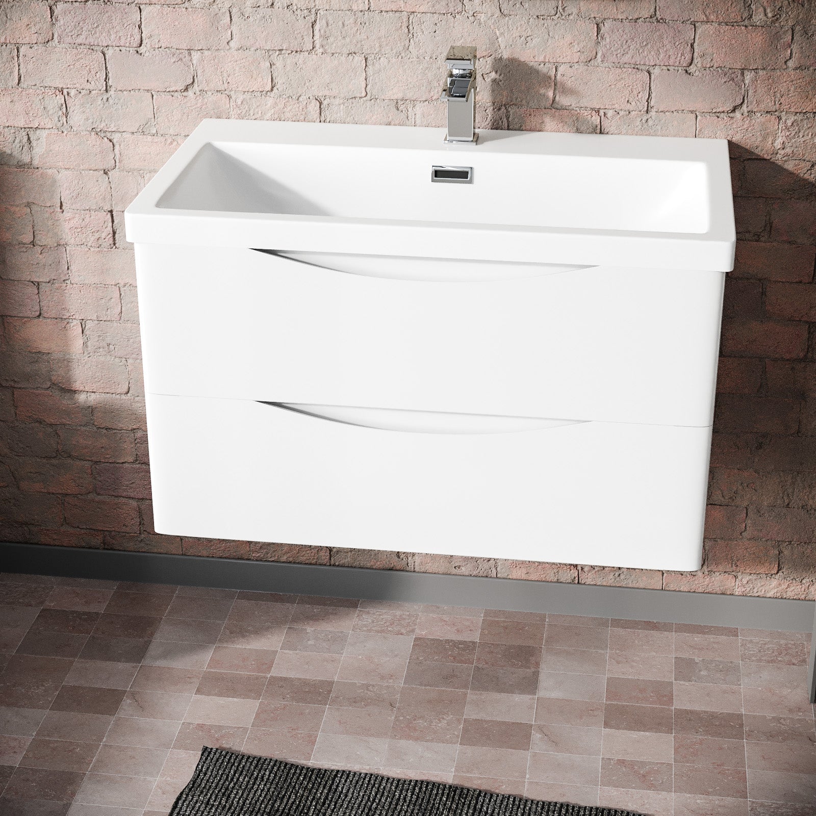 Merton Modern 800mm White Wall Hung Basin Sink Flat Pack Vanity