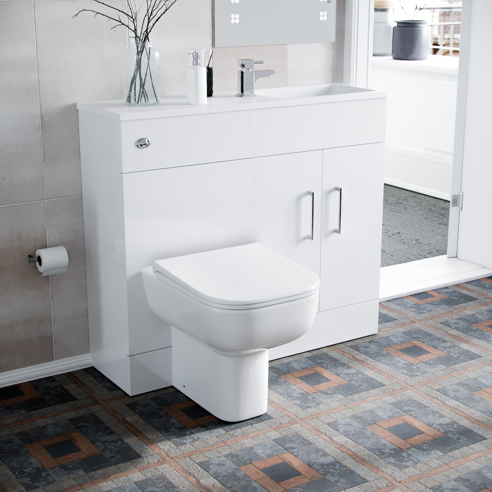 James 1000mm Slimline Floorstanding White Vanity Cabinet Basin & BTW Combo Unit
