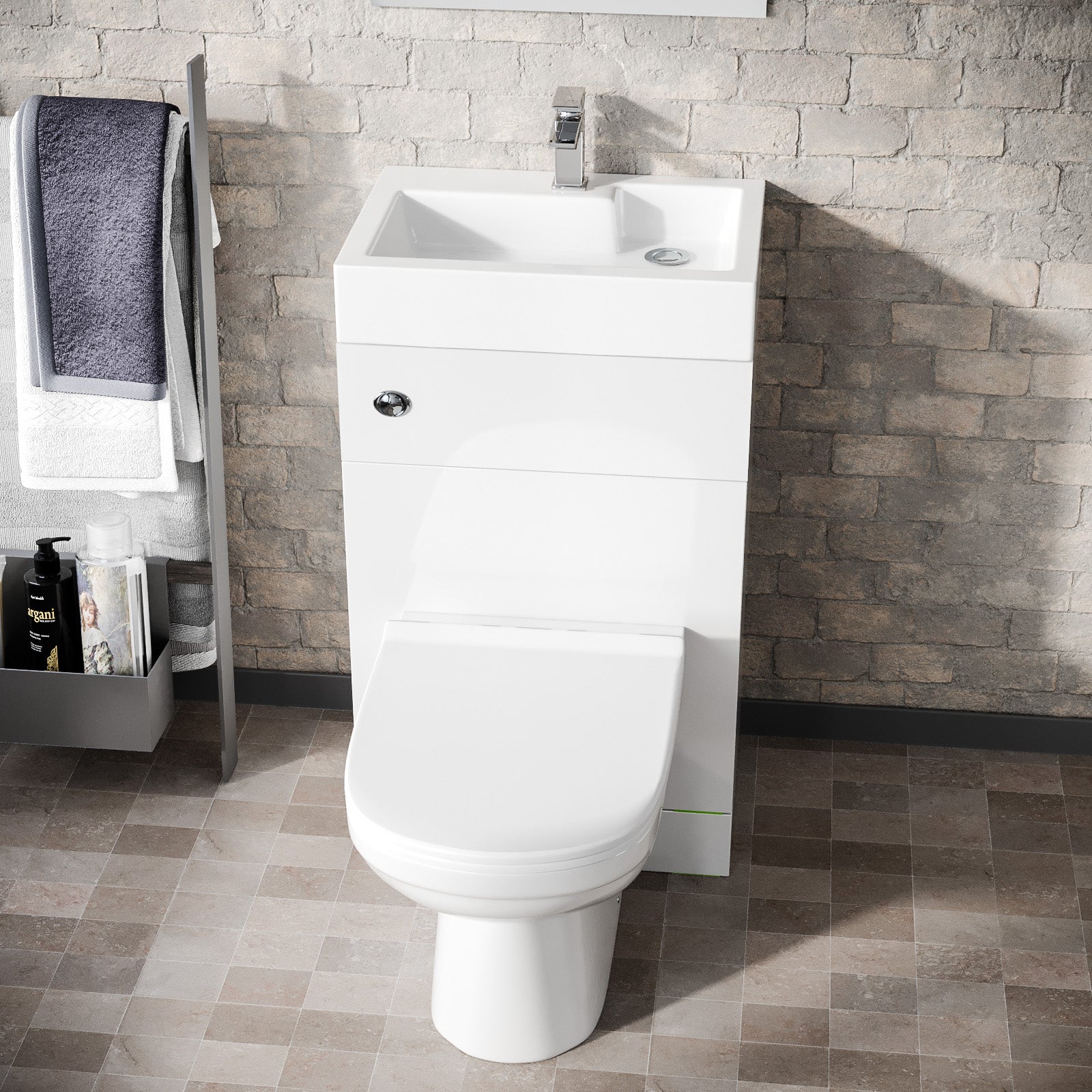 Bretford 500mm Gloss White Two-In-One Combined Wash Basin & Toilet - Freestanding