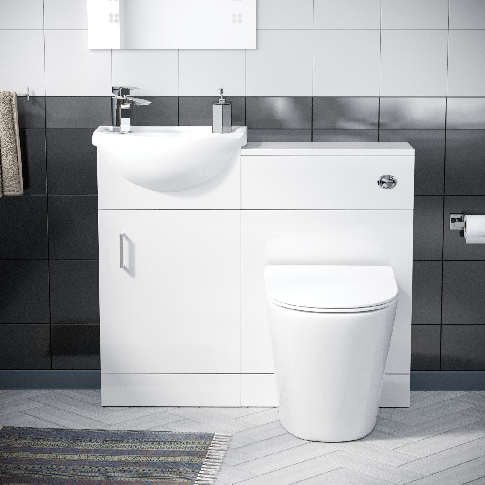 Ellen 410mm Floor Standing Vanity White, WC Unit & BTW Soft Close Toilet Seat