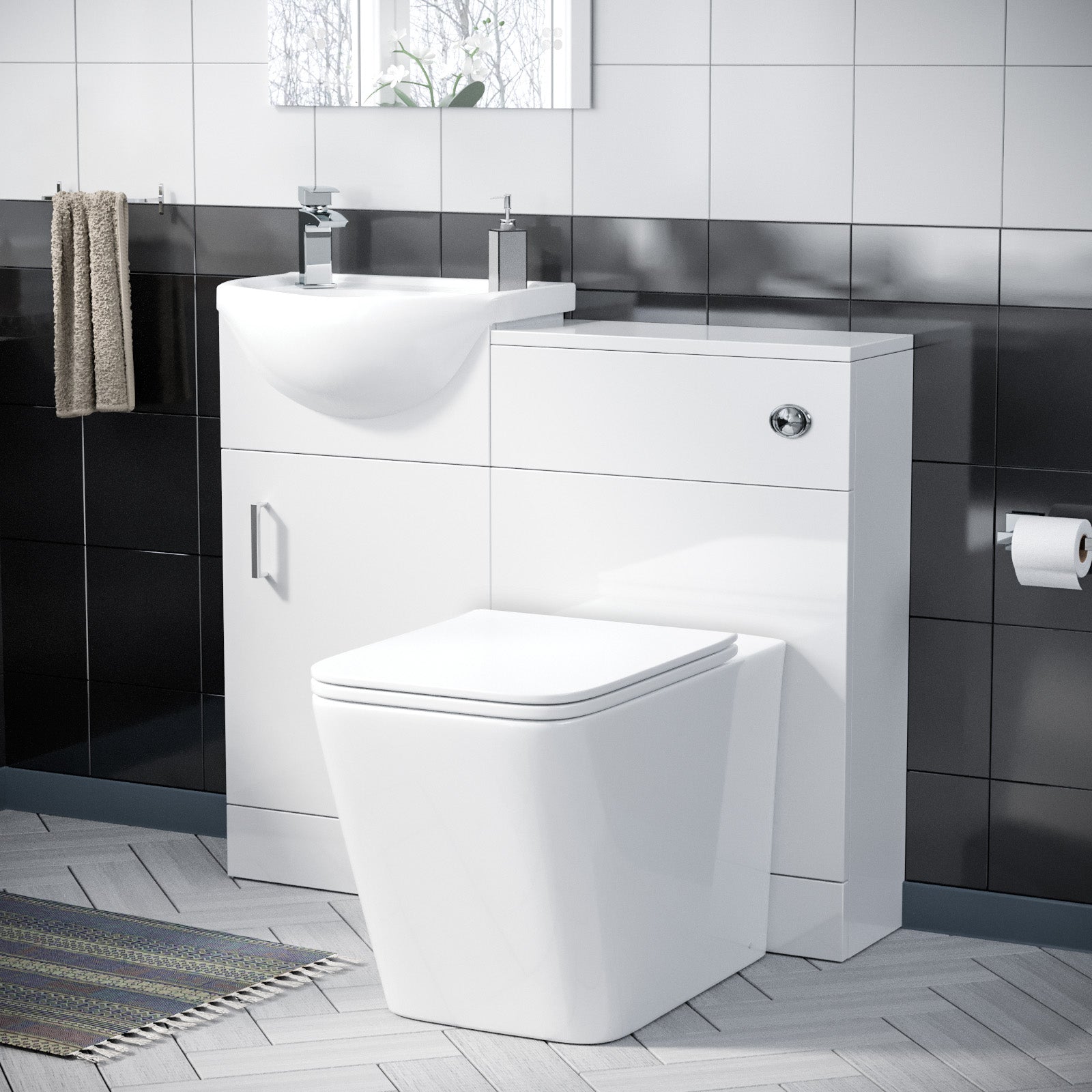 Ellen 410mm Floor Standing Vanity White, WC Unit & Back To Wall Pan with UF Seat