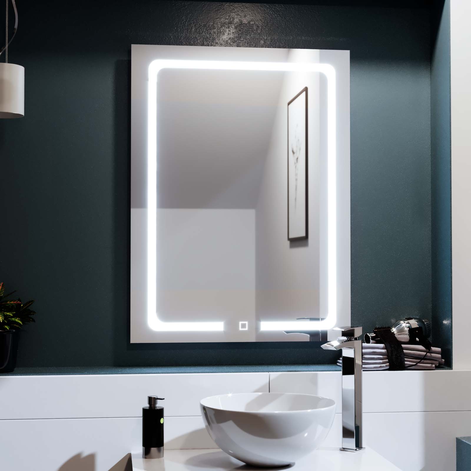 Lawerence Inset LED 600x800mm Straight Corner Bathroom Mirror Touch Controls Demister
